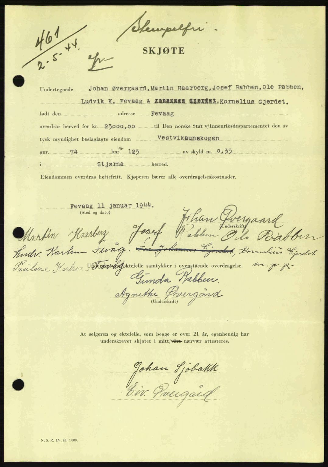 Fosen sorenskriveri, AV/SAT-A-1107/1/2/2C: Pantebok nr. A3, 1943-1945, Dagboknr: 461/1944