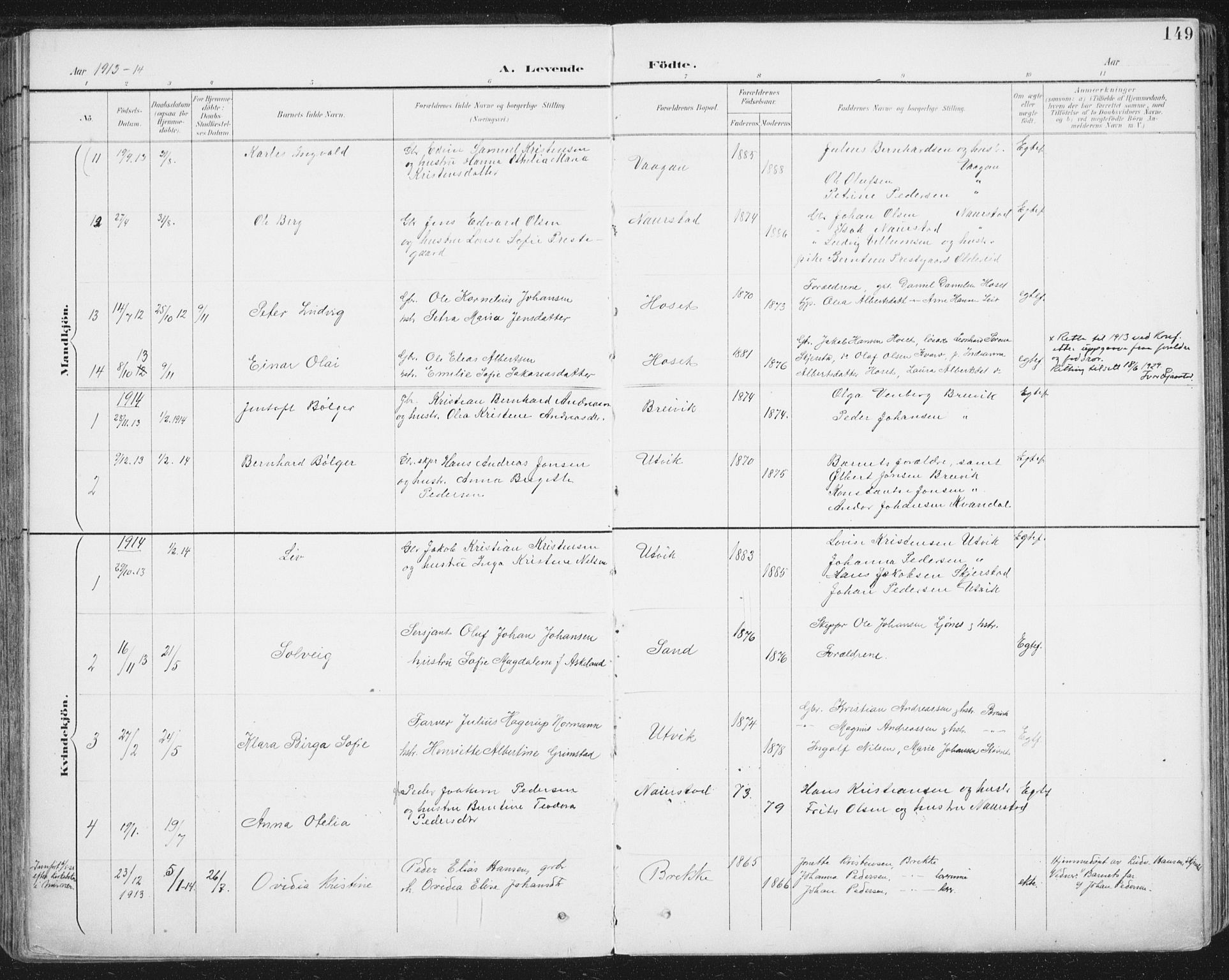 Ministerialprotokoller, klokkerbøker og fødselsregistre - Nordland, AV/SAT-A-1459/852/L0741: Ministerialbok nr. 852A11, 1894-1917, s. 149