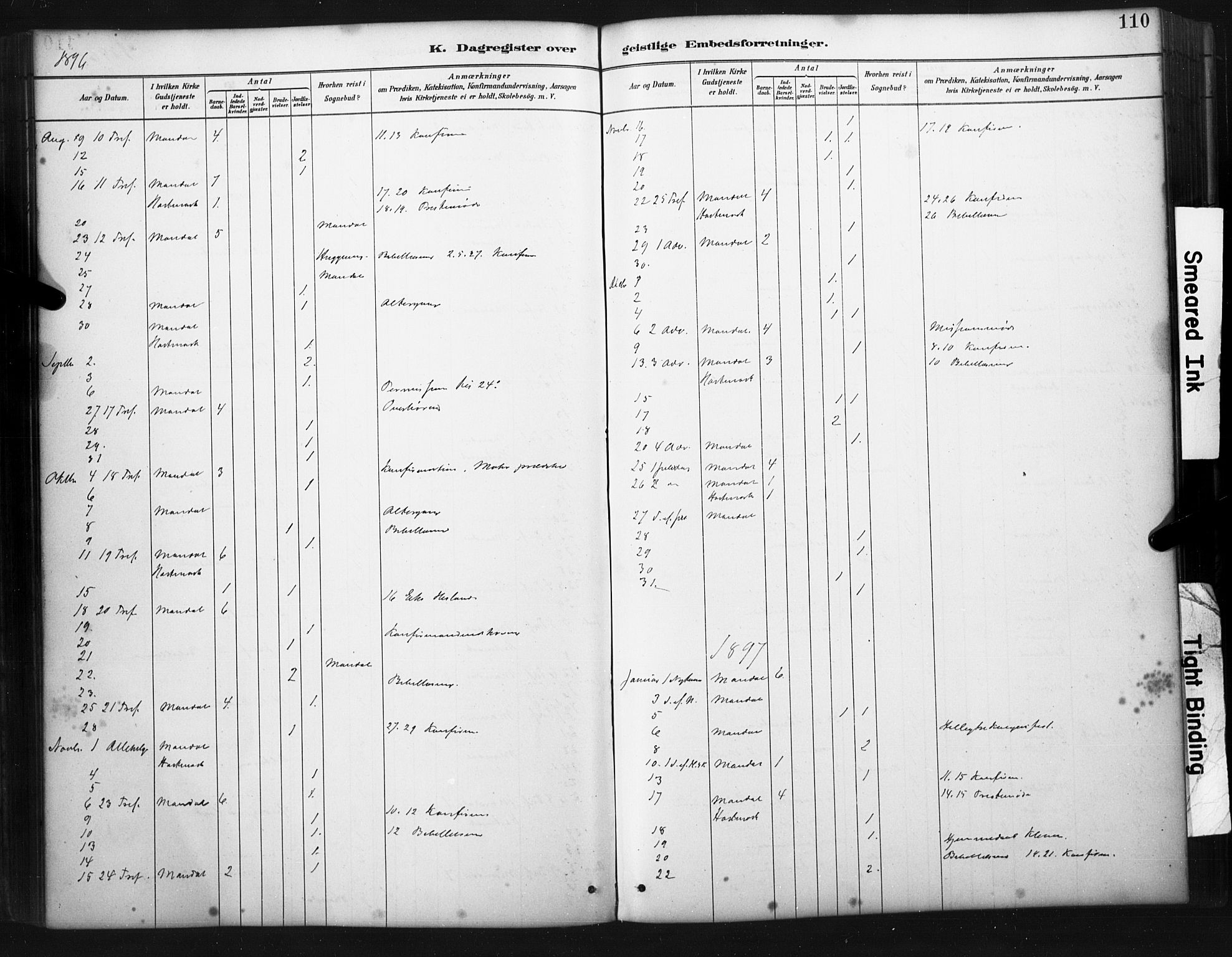 Mandal sokneprestkontor, SAK/1111-0030/F/Fa/Faa/L0017: Ministerialbok nr. A 17, 1880-1926, s. 110