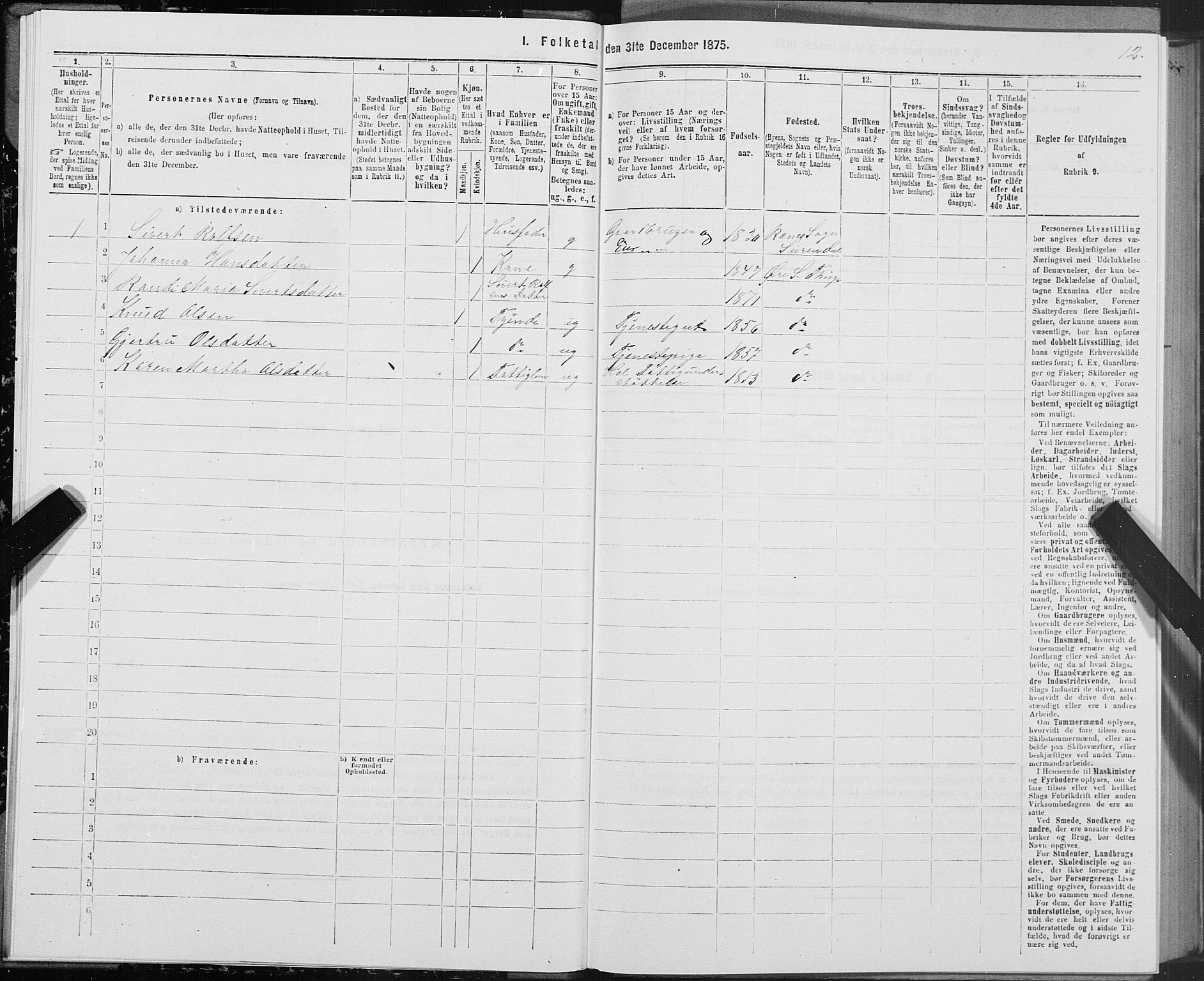 SAT, Folketelling 1875 for 1560P Tingvoll prestegjeld, 1875, s. 7012