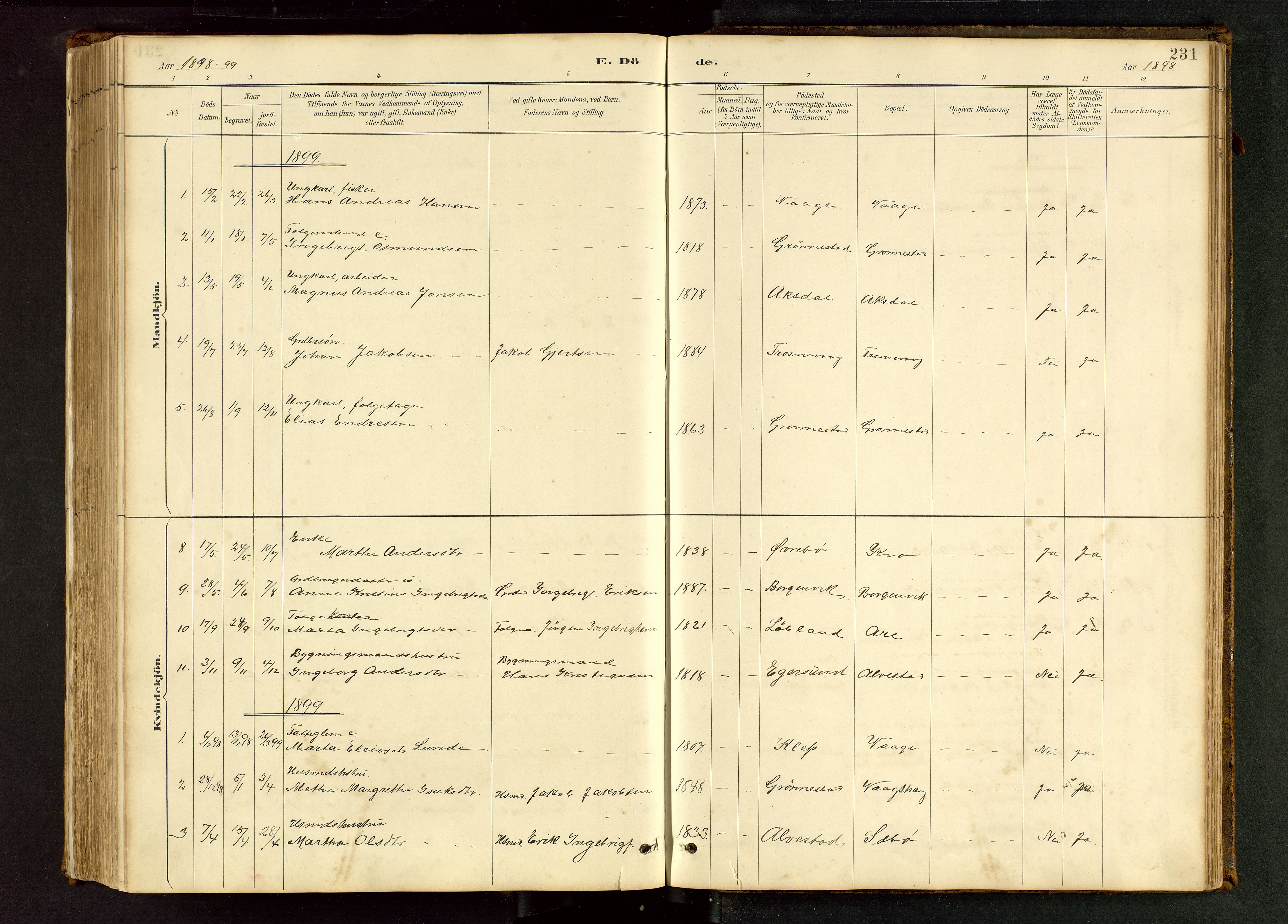 Tysvær sokneprestkontor, AV/SAST-A -101864/H/Ha/Hab/L0005: Klokkerbok nr. B 5, 1887-1947, s. 231