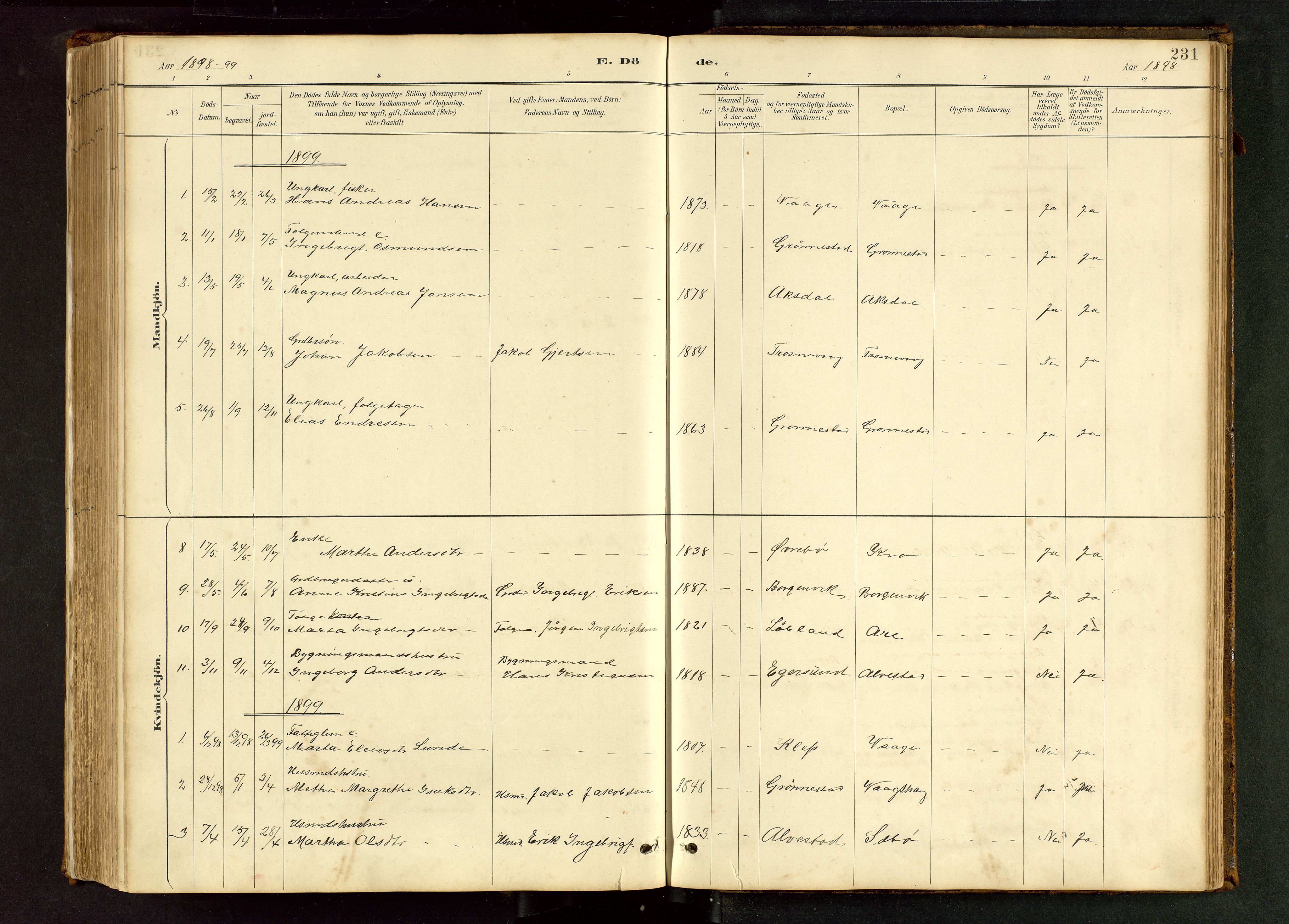 Tysvær sokneprestkontor, SAST/A -101864/H/Ha/Hab/L0005: Klokkerbok nr. B 5, 1887-1947, s. 231