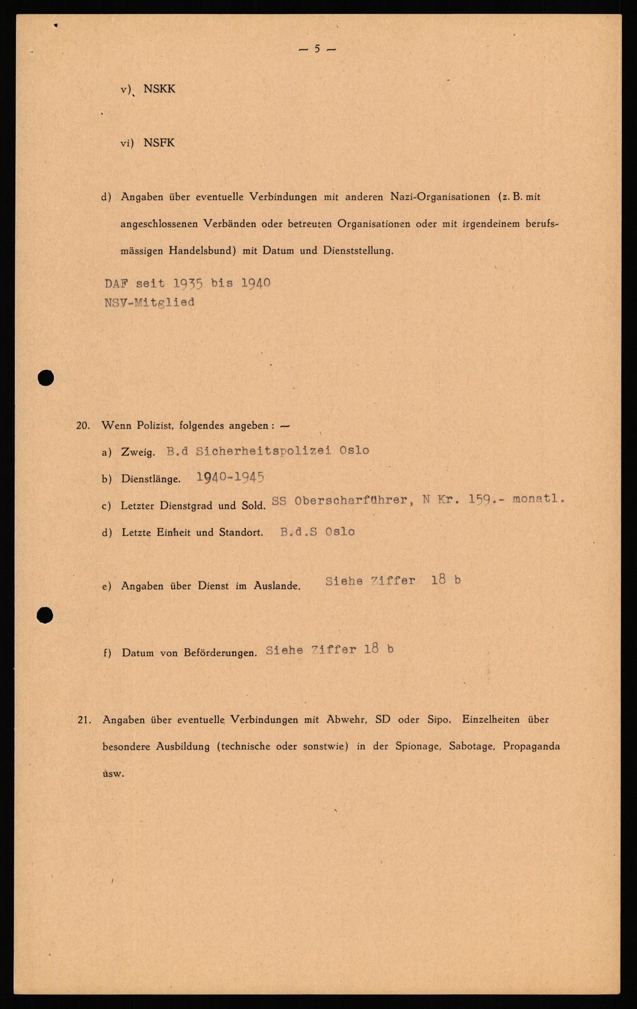 Forsvaret, Forsvarets overkommando II, AV/RA-RAFA-3915/D/Db/L0038: CI Questionaires. Tyske okkupasjonsstyrker i Norge. Østerrikere., 1945-1946, s. 58