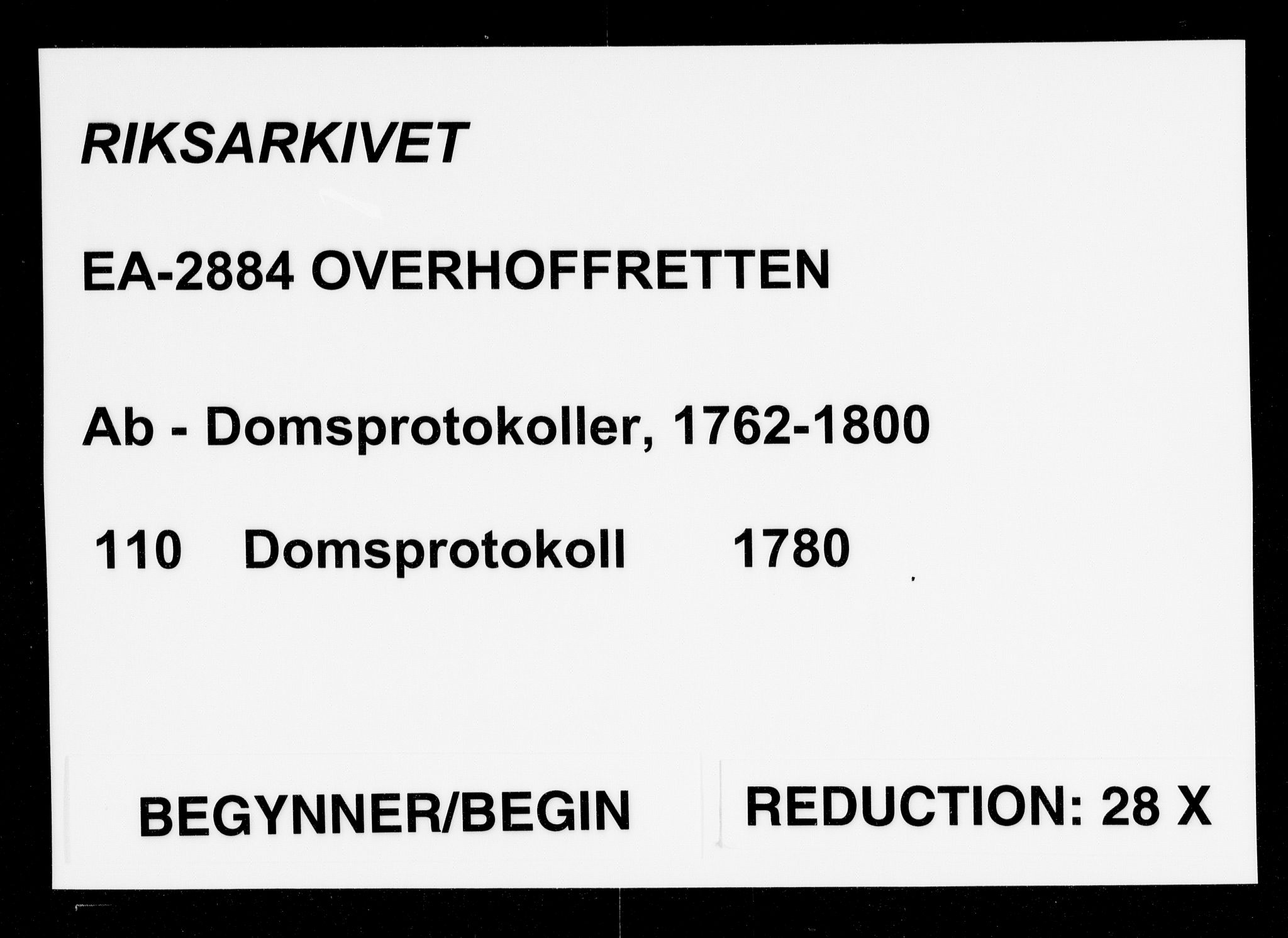 Overhoffretten 1667-1797, RA/EA-2884/Ab/L0110: Domsprotokoll, 1780