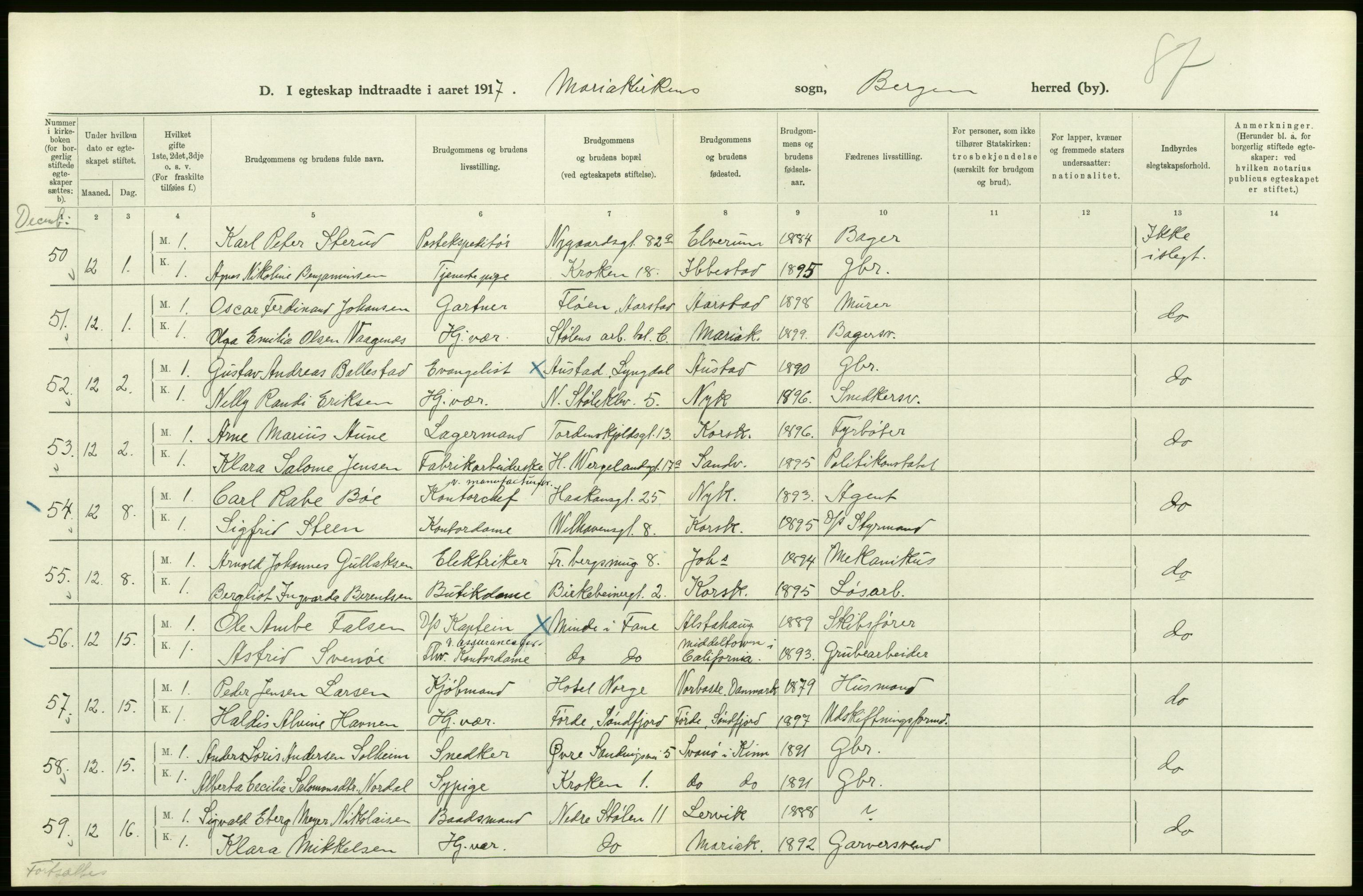 Statistisk sentralbyrå, Sosiodemografiske emner, Befolkning, RA/S-2228/D/Df/Dfb/Dfbg/L0038: Bergen: Gifte, døde, dødfødte., 1917, s. 230