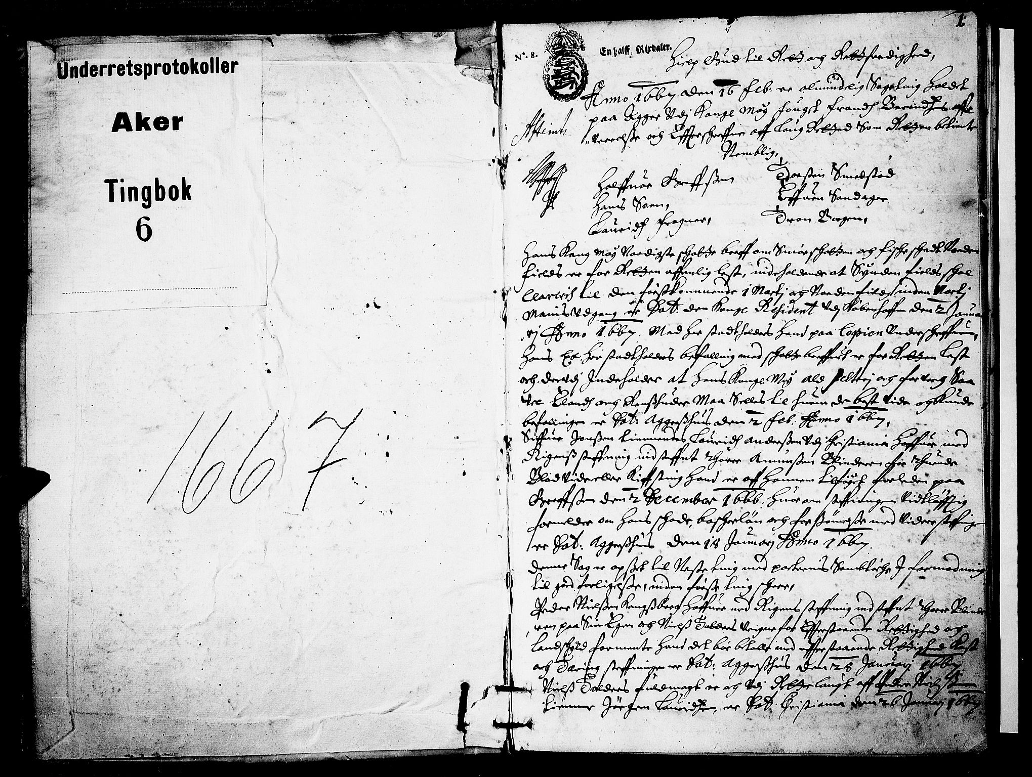 Aker sorenskriveri, AV/SAO-A-10895/F/Fb/L0002/0006: Tingbøker, nr. 6-11 / Tingbok nr. 6, 1667, s. 0b-1a