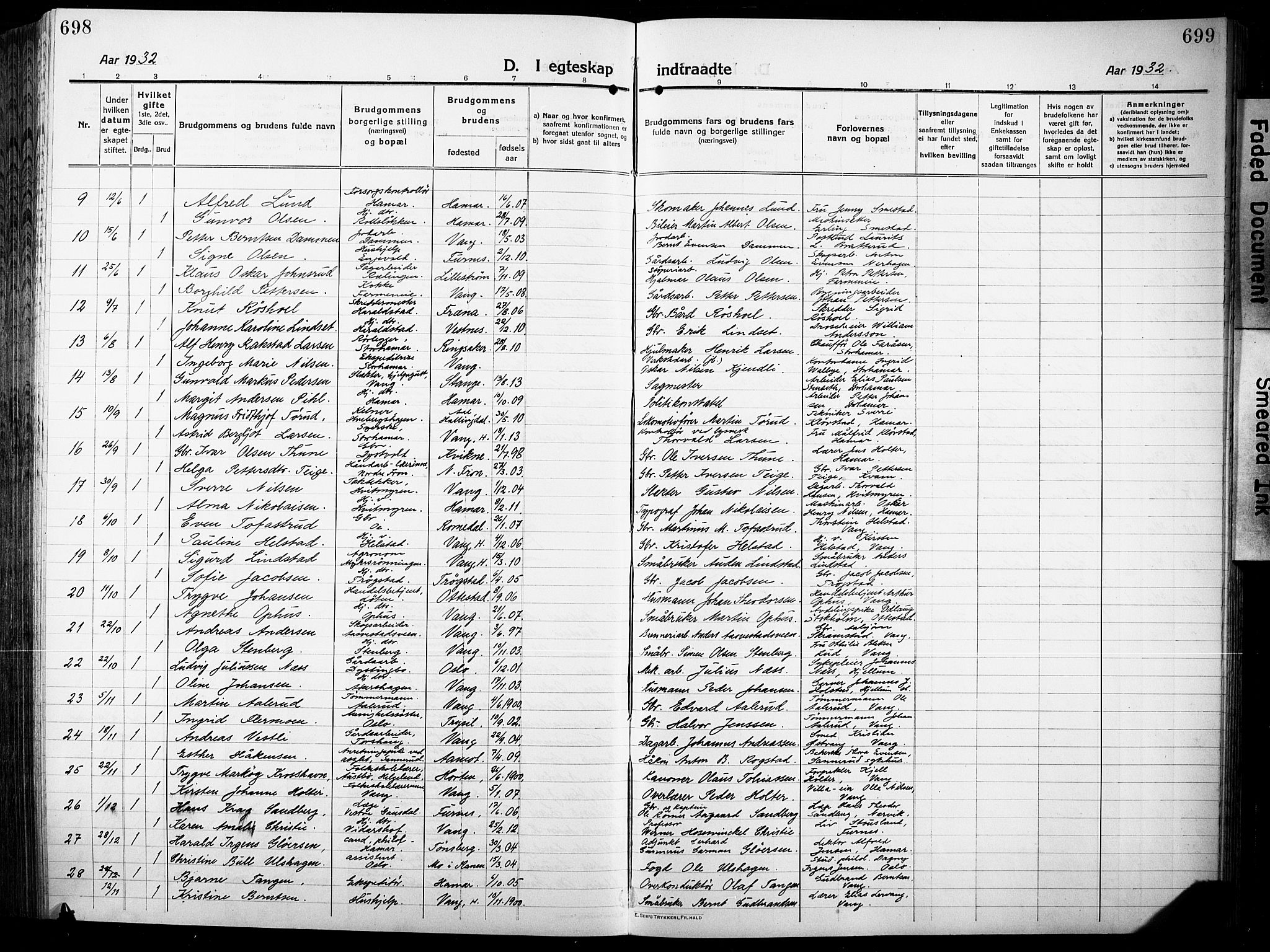 Vang prestekontor, Hedmark, AV/SAH-PREST-008/H/Ha/Hab/L0015: Klokkerbok nr. 15, 1915-1933, s. 698-699