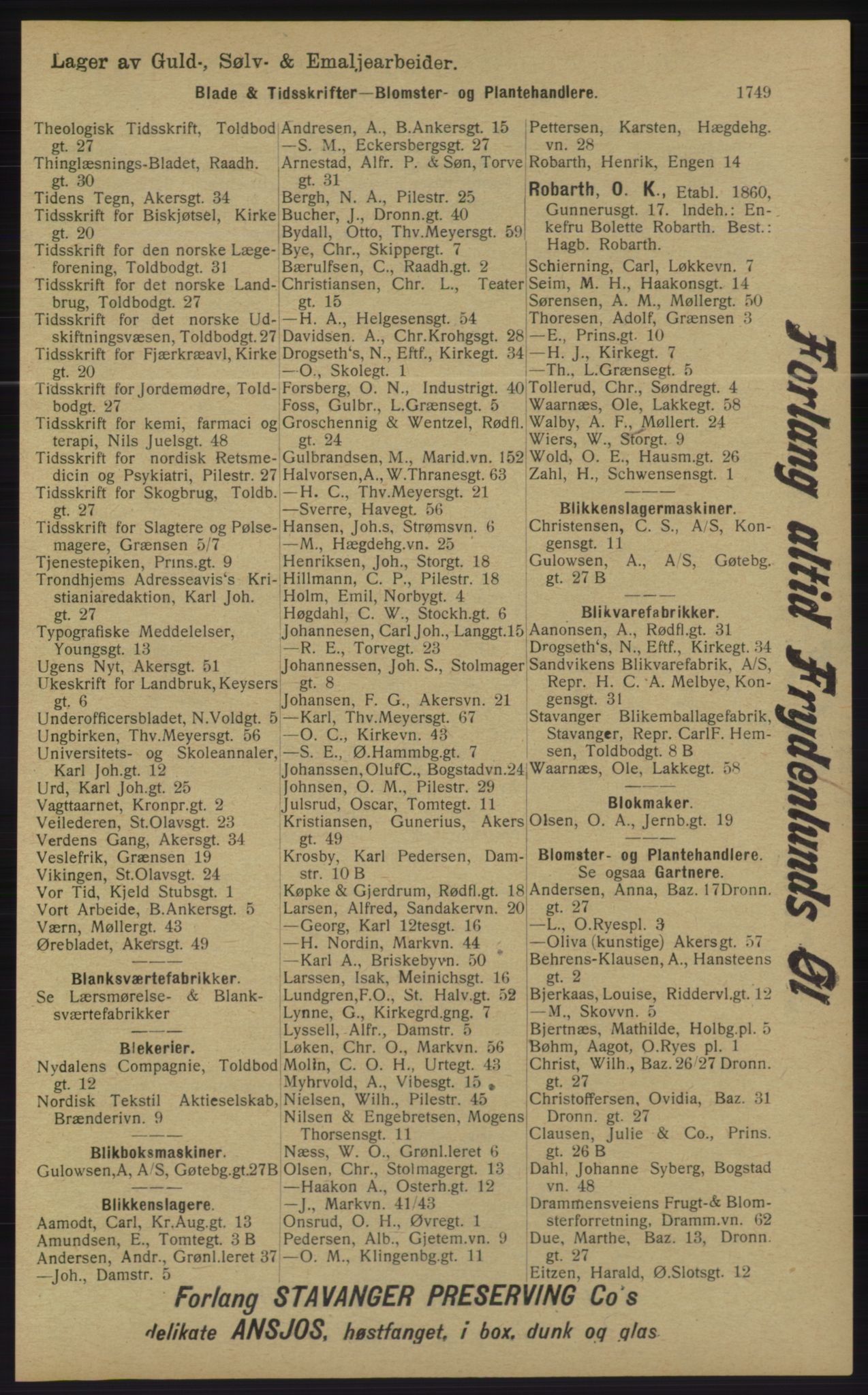 Kristiania/Oslo adressebok, PUBL/-, 1913, s. 1705