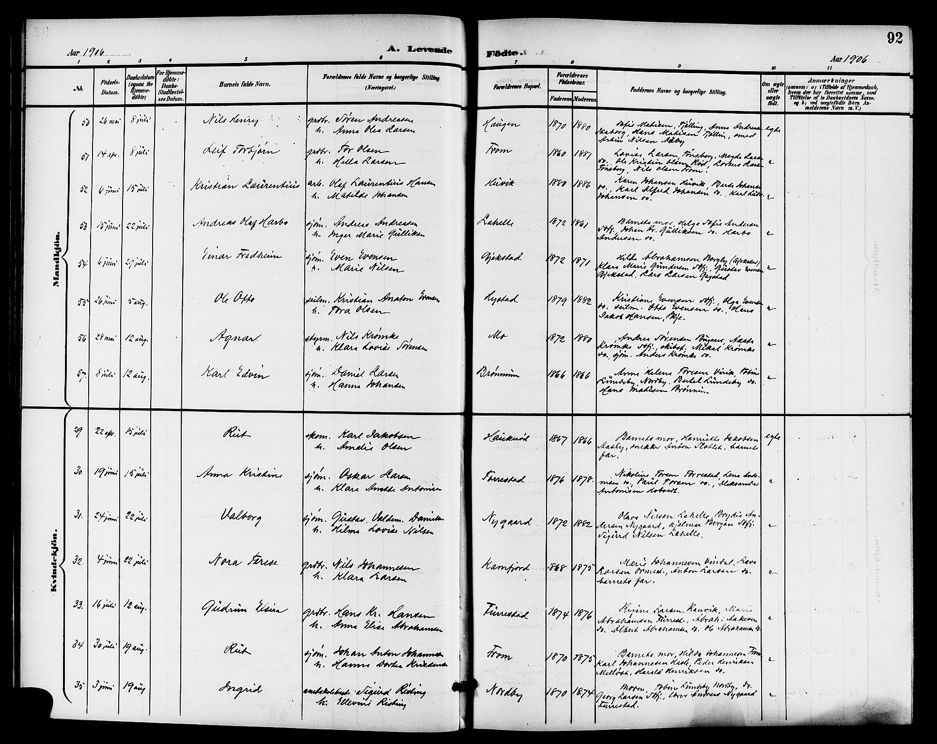 Sandar kirkebøker, AV/SAKO-A-243/G/Ga/L0002: Klokkerbok nr. 2, 1900-1915, s. 92