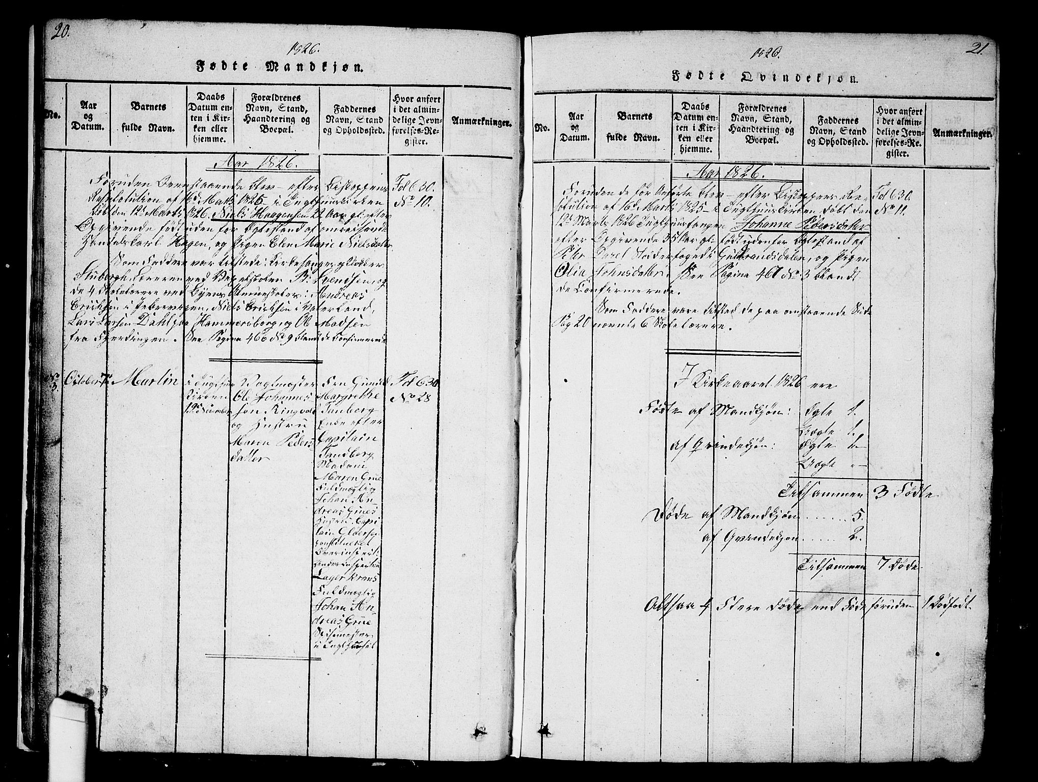 Kristiania tukthusprest Kirkebøker, AV/SAO-A-10881/G/Ga/L0001: Klokkerbok nr. 1, 1818-1857, s. 20-21