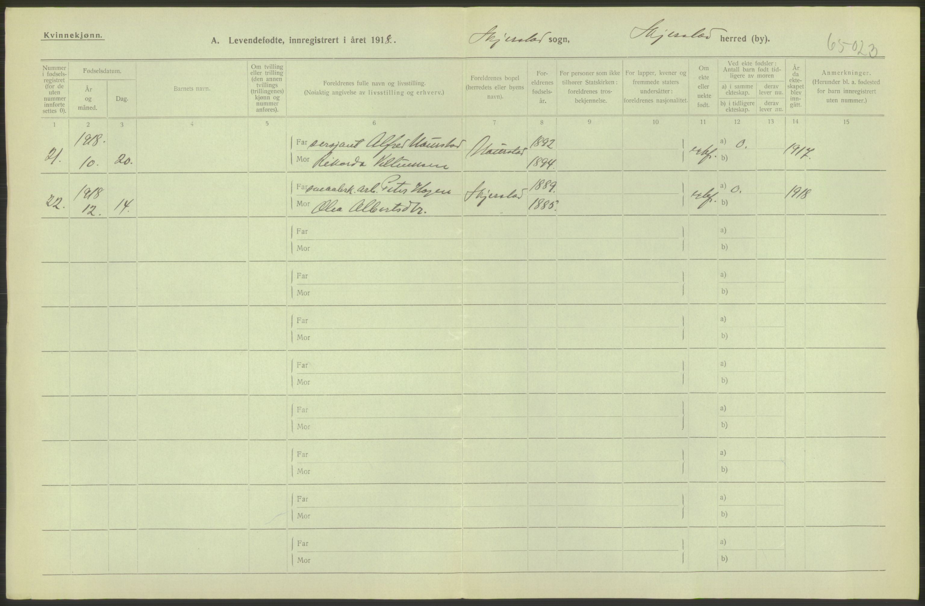 Statistisk sentralbyrå, Sosiodemografiske emner, Befolkning, RA/S-2228/D/Df/Dfb/Dfbh/L0052: Nordland fylke: Levendefødte menn og kvinner. Bygder., 1918, s. 202