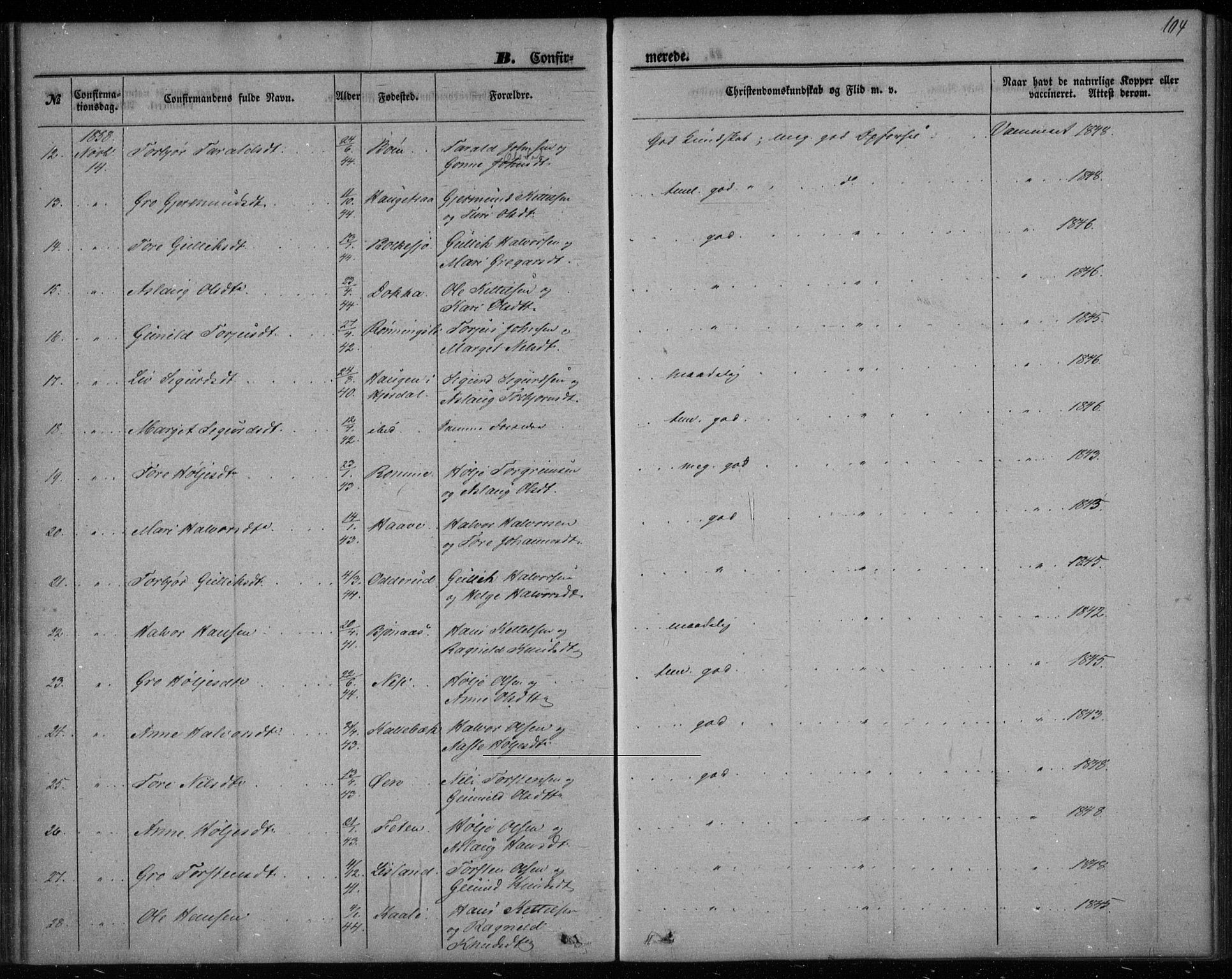 Gransherad kirkebøker, AV/SAKO-A-267/F/Fa/L0002: Ministerialbok nr. I 2, 1844-1859, s. 104