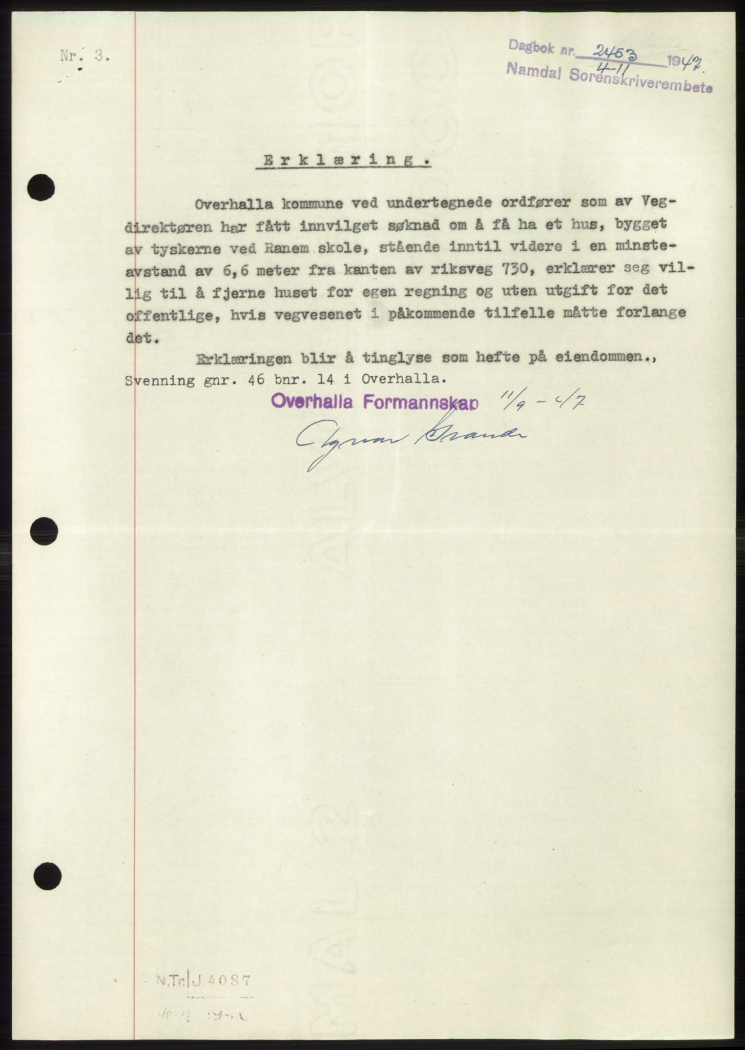 Namdal sorenskriveri, SAT/A-4133/1/2/2C: Pantebok nr. -, 1947-1948, Dagboknr: 2453/1947