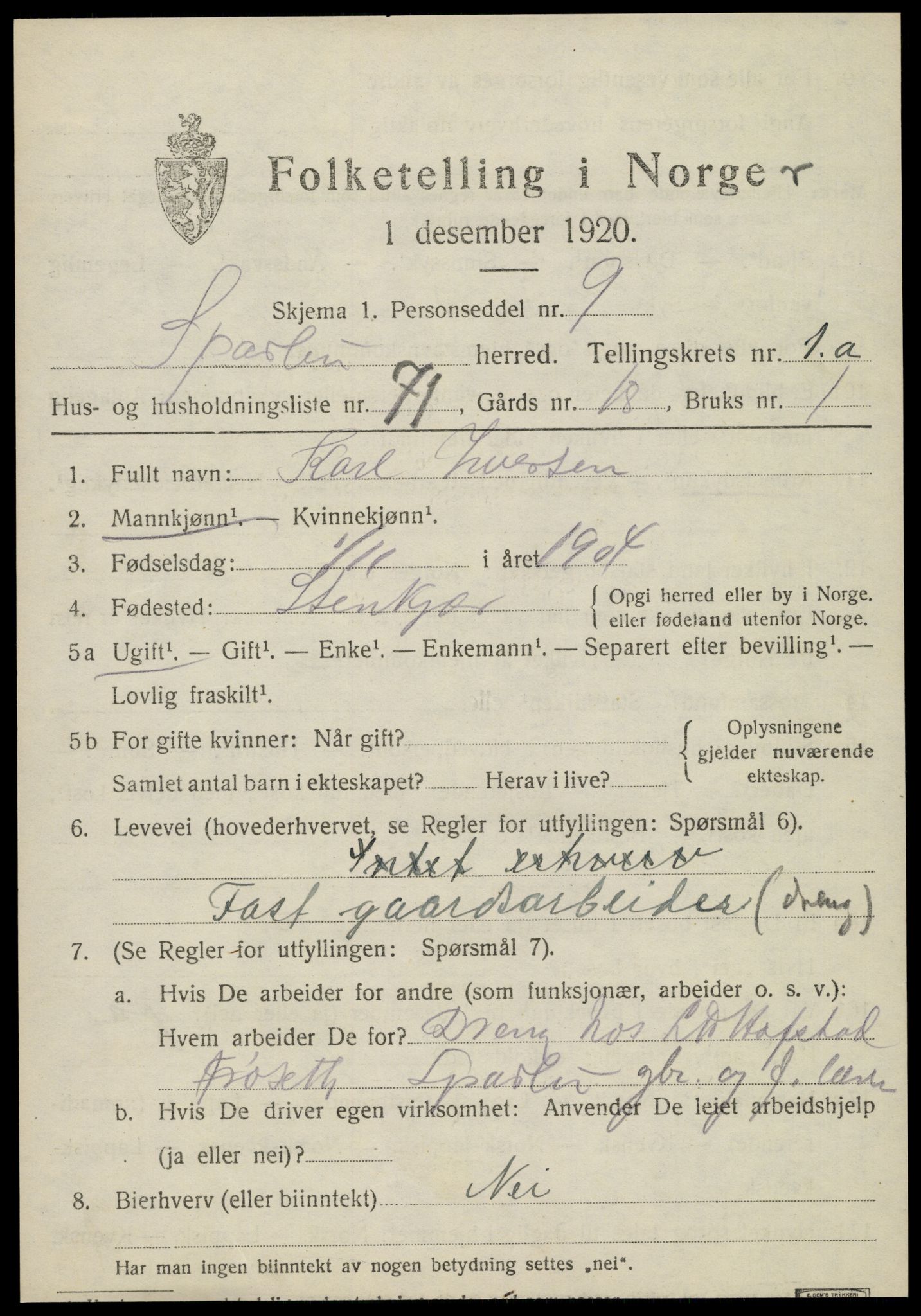 SAT, Folketelling 1920 for 1731 Sparbu herred, 1920, s. 1921