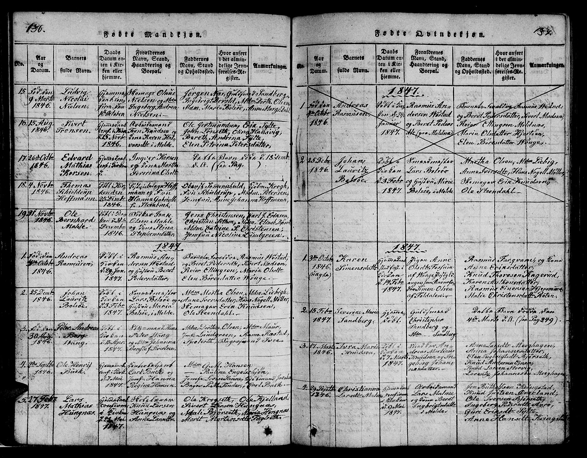 Ministerialprotokoller, klokkerbøker og fødselsregistre - Møre og Romsdal, SAT/A-1454/558/L0700: Klokkerbok nr. 558C01, 1818-1868, s. 136-137