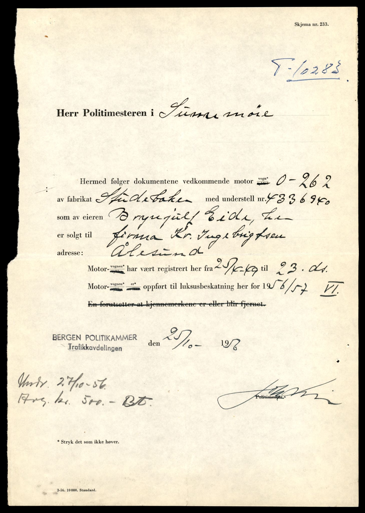 Møre og Romsdal vegkontor - Ålesund trafikkstasjon, SAT/A-4099/F/Fe/L0019: Registreringskort for kjøretøy T 10228 - T 10350, 1927-1998, s. 1345