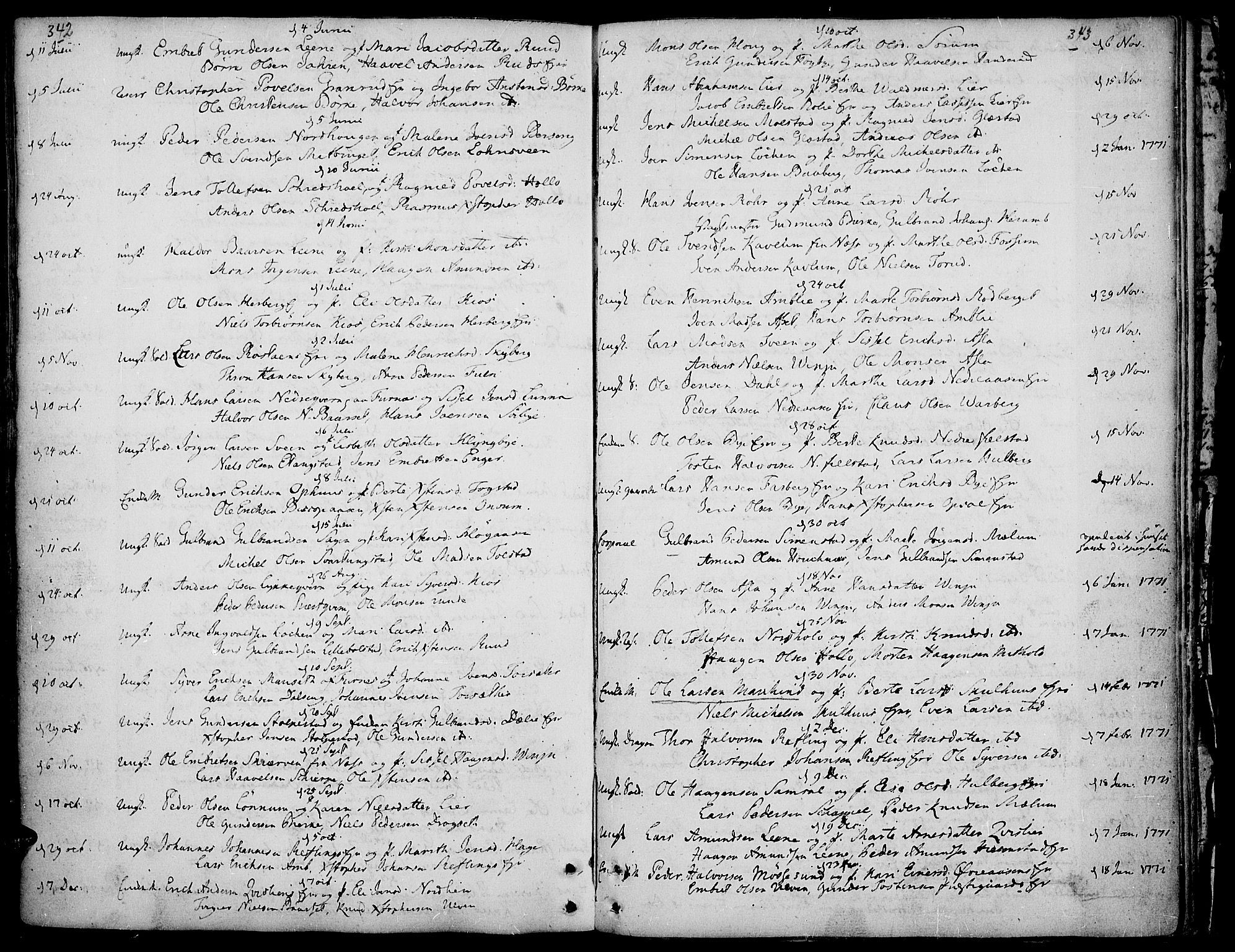 Ringsaker prestekontor, AV/SAH-PREST-014/K/Ka/L0002: Ministerialbok nr. 2, 1747-1774, s. 342-343