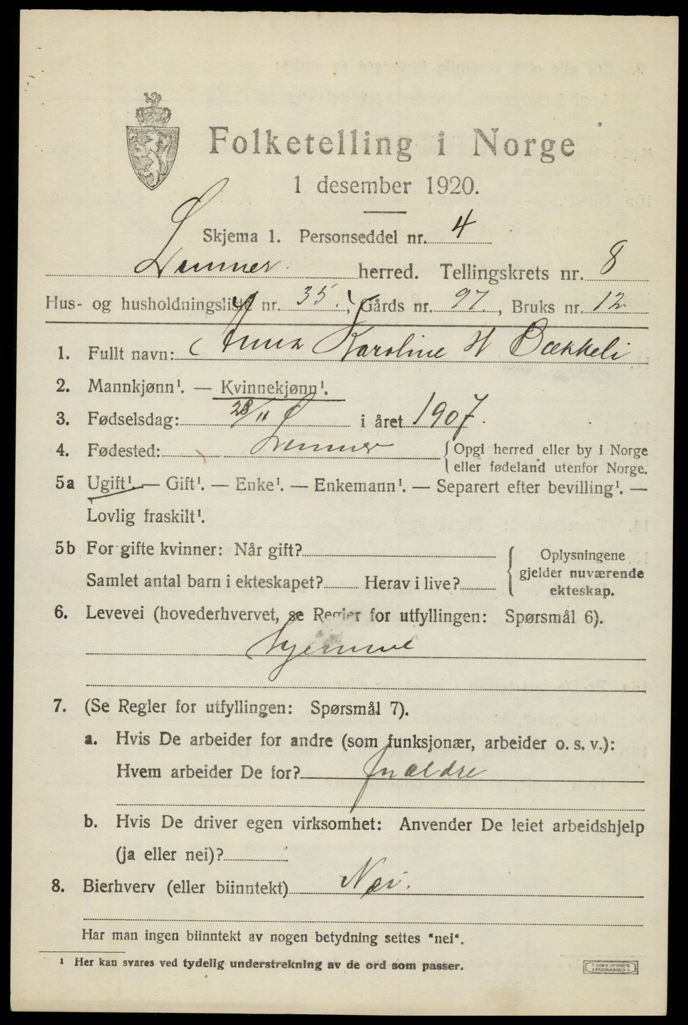 SAH, Folketelling 1920 for 0533 Lunner herred, 1920, s. 9453