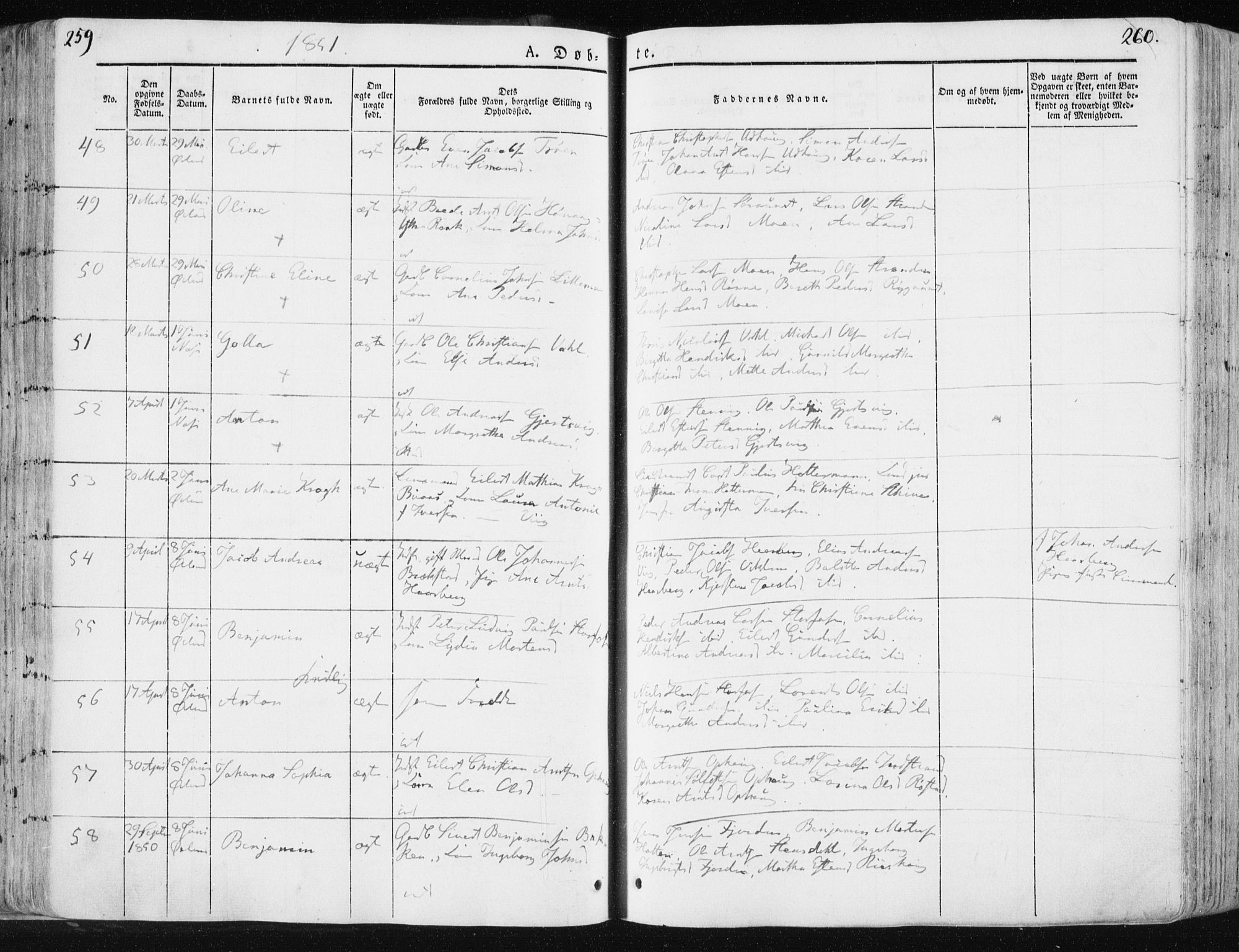 Ministerialprotokoller, klokkerbøker og fødselsregistre - Sør-Trøndelag, SAT/A-1456/659/L0736: Ministerialbok nr. 659A06, 1842-1856, s. 259-260