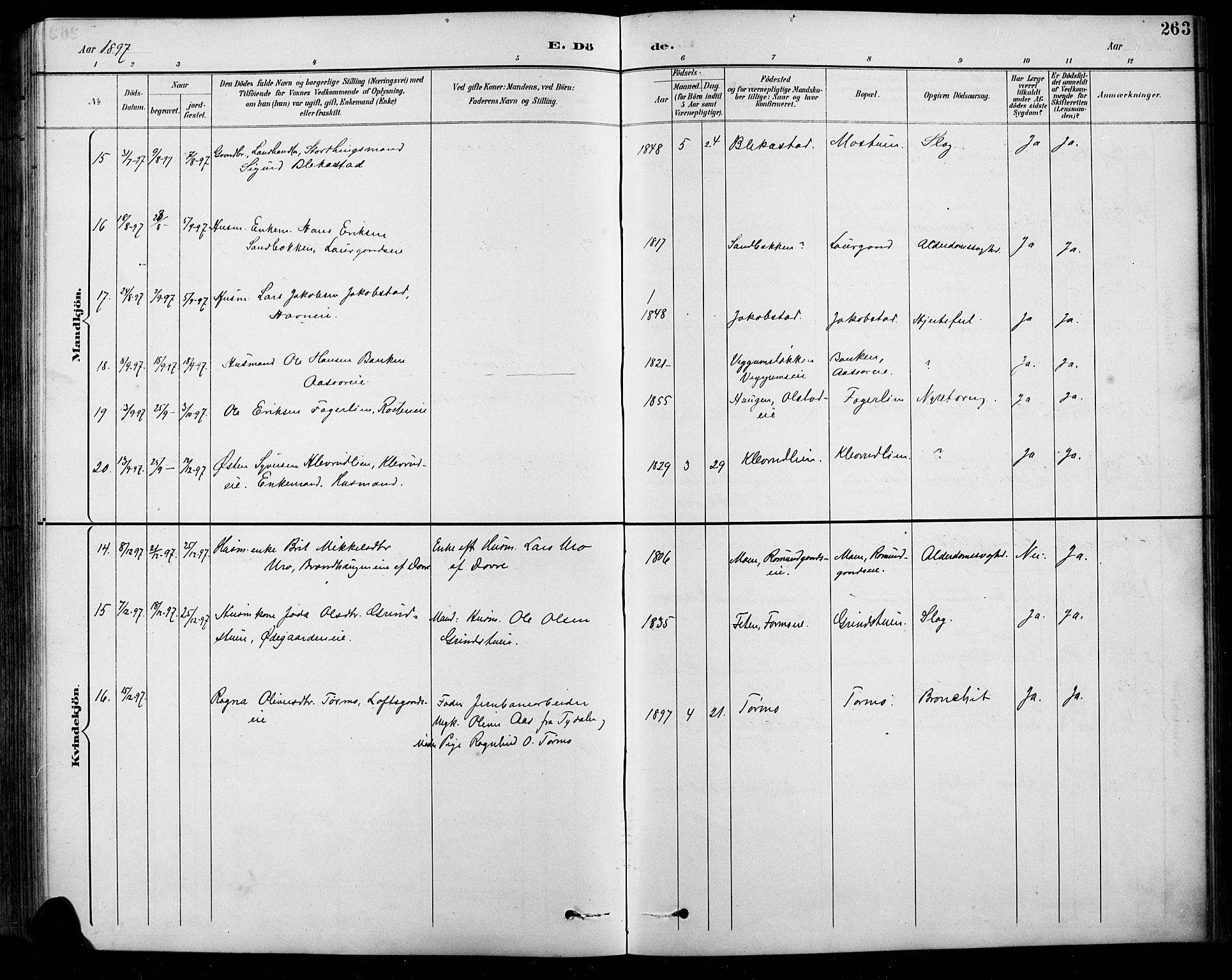 Sel prestekontor, SAH/PREST-074/H/Ha/Hab/L0001: Klokkerbok nr. 1, 1894-1923, s. 263