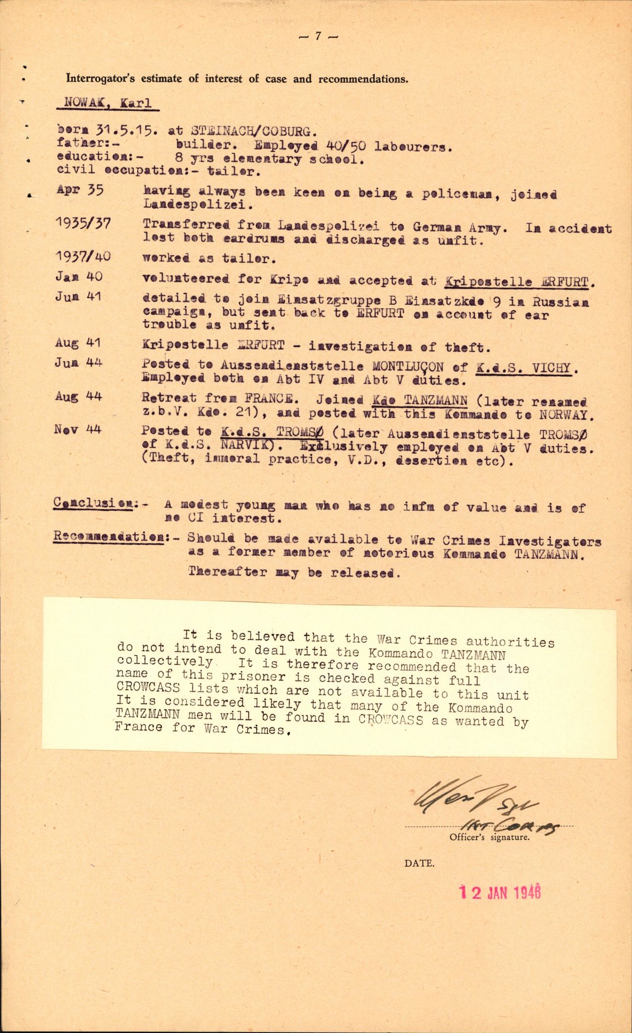 Forsvaret, Forsvarets overkommando II, RA/RAFA-3915/D/Db/L0024: CI Questionaires. Tyske okkupasjonsstyrker i Norge. Tyskere., 1945-1946, s. 356