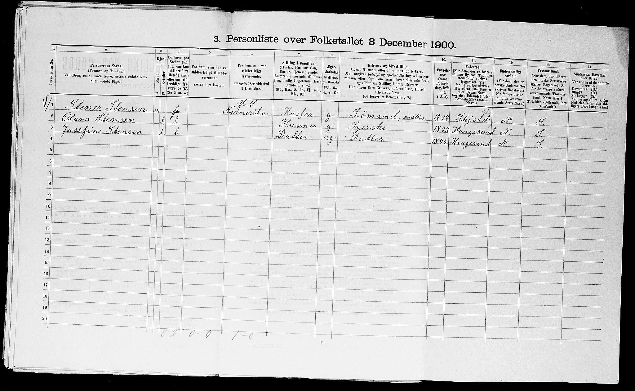 SAST, Folketelling 1900 for 1106 Haugesund kjøpstad, 1900, s. 354