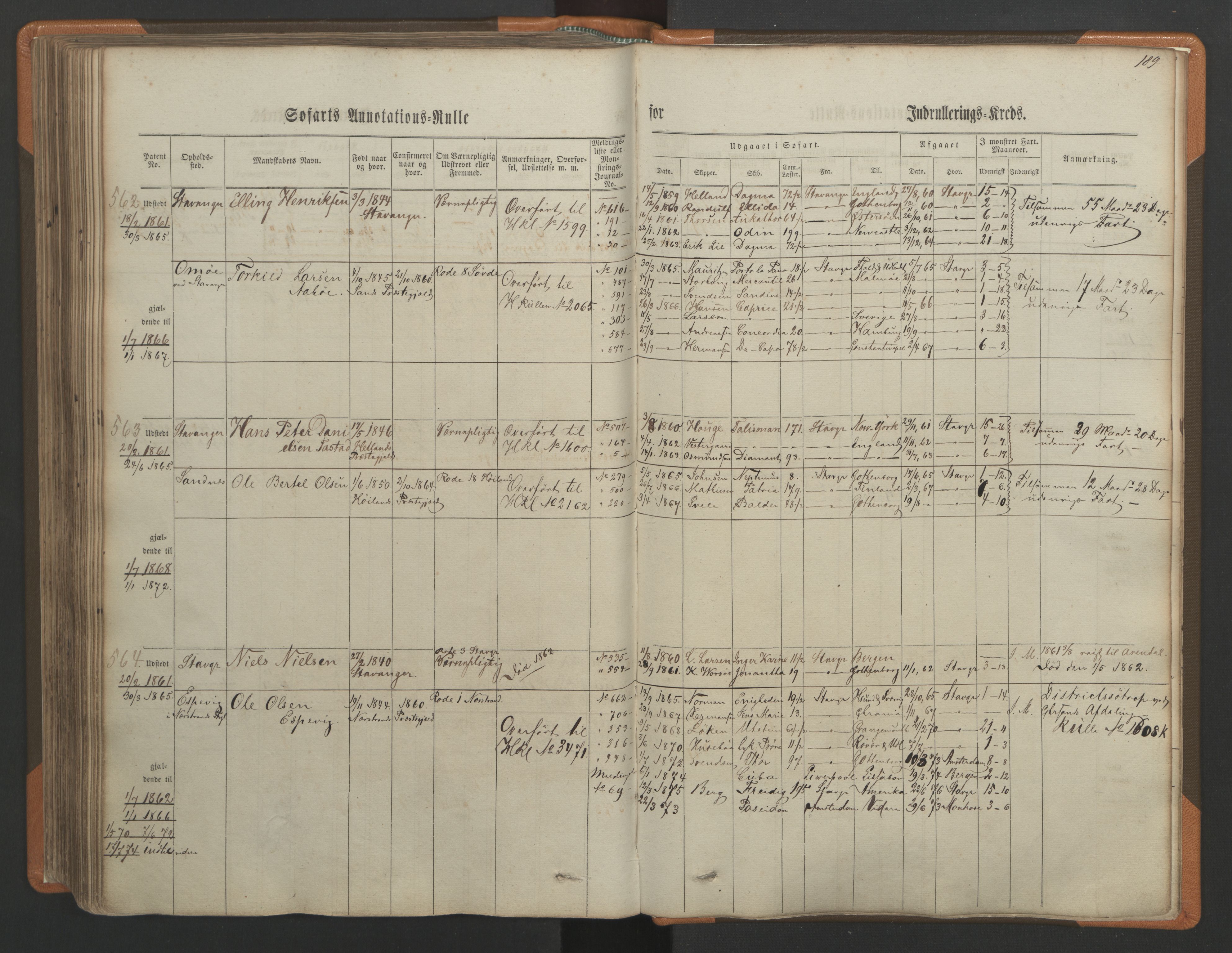 Stavanger sjømannskontor, AV/SAST-A-102006/F/Ff/L0001: Annotasjonsrulle, patentnr. 1-597 (del 1), 1860-1864, s. 199