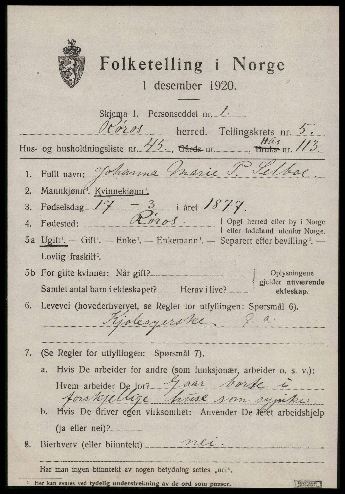 SAT, Folketelling 1920 for 1640 Røros herred, 1920, s. 5942