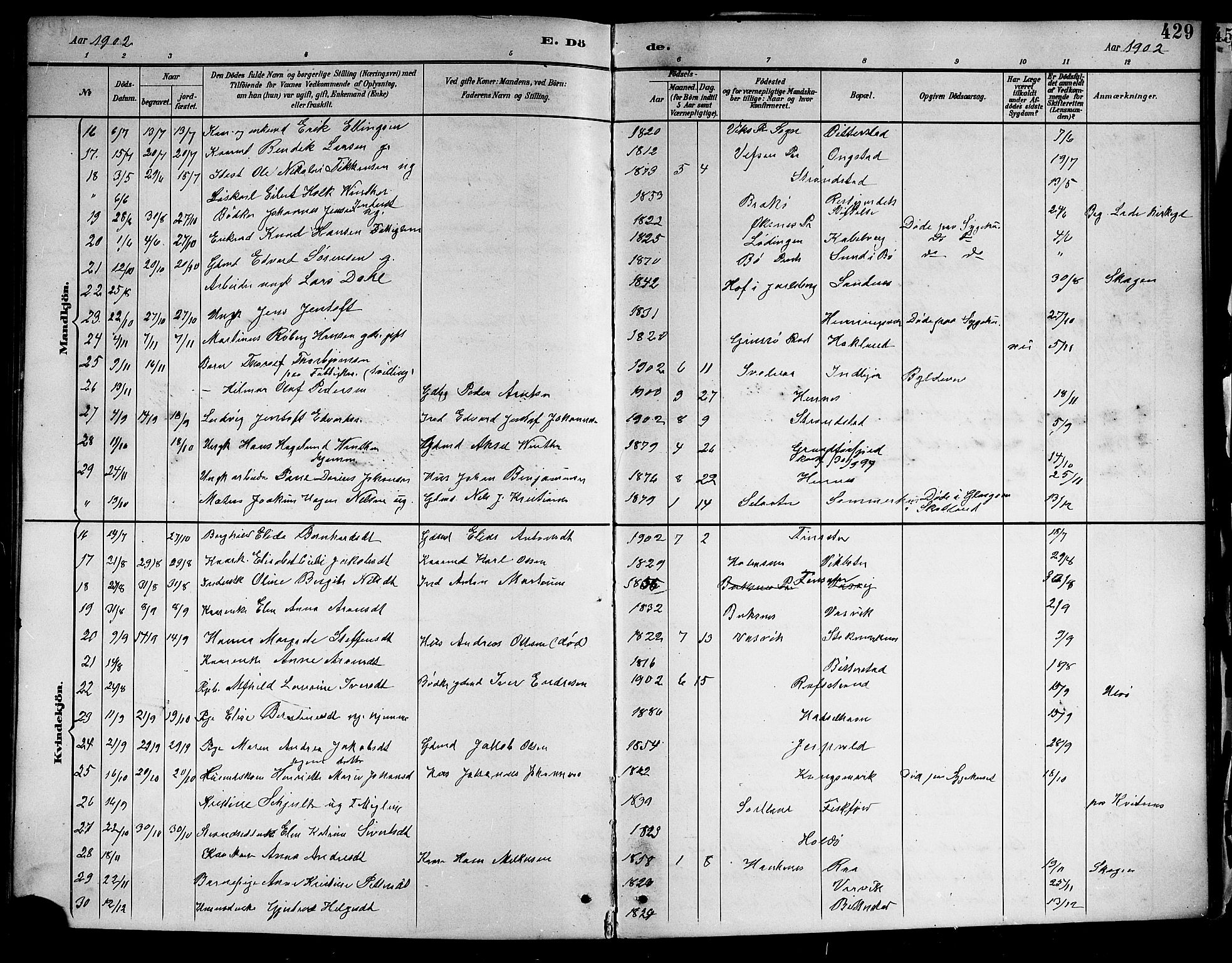 Ministerialprotokoller, klokkerbøker og fødselsregistre - Nordland, AV/SAT-A-1459/888/L1268: Klokkerbok nr. 888C06, 1891-1908, s. 429