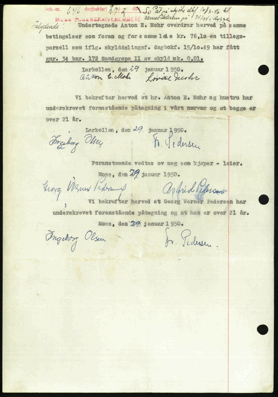 Moss sorenskriveri, SAO/A-10168: Pantebok nr. A25, 1950-1950, Dagboknr: 646/1950