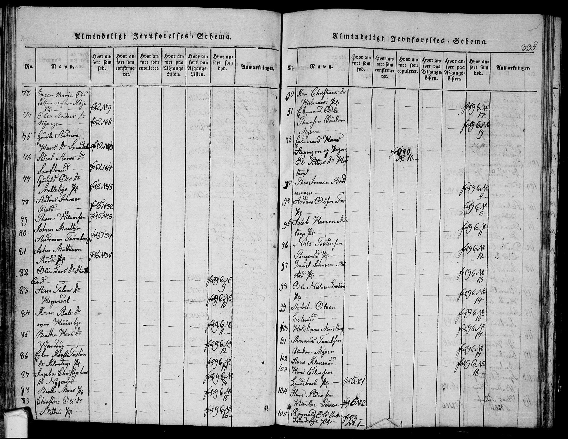 Eidsberg prestekontor Kirkebøker, SAO/A-10905/G/Ga/L0001: Klokkerbok nr. I 1, 1814-1831, s. 335