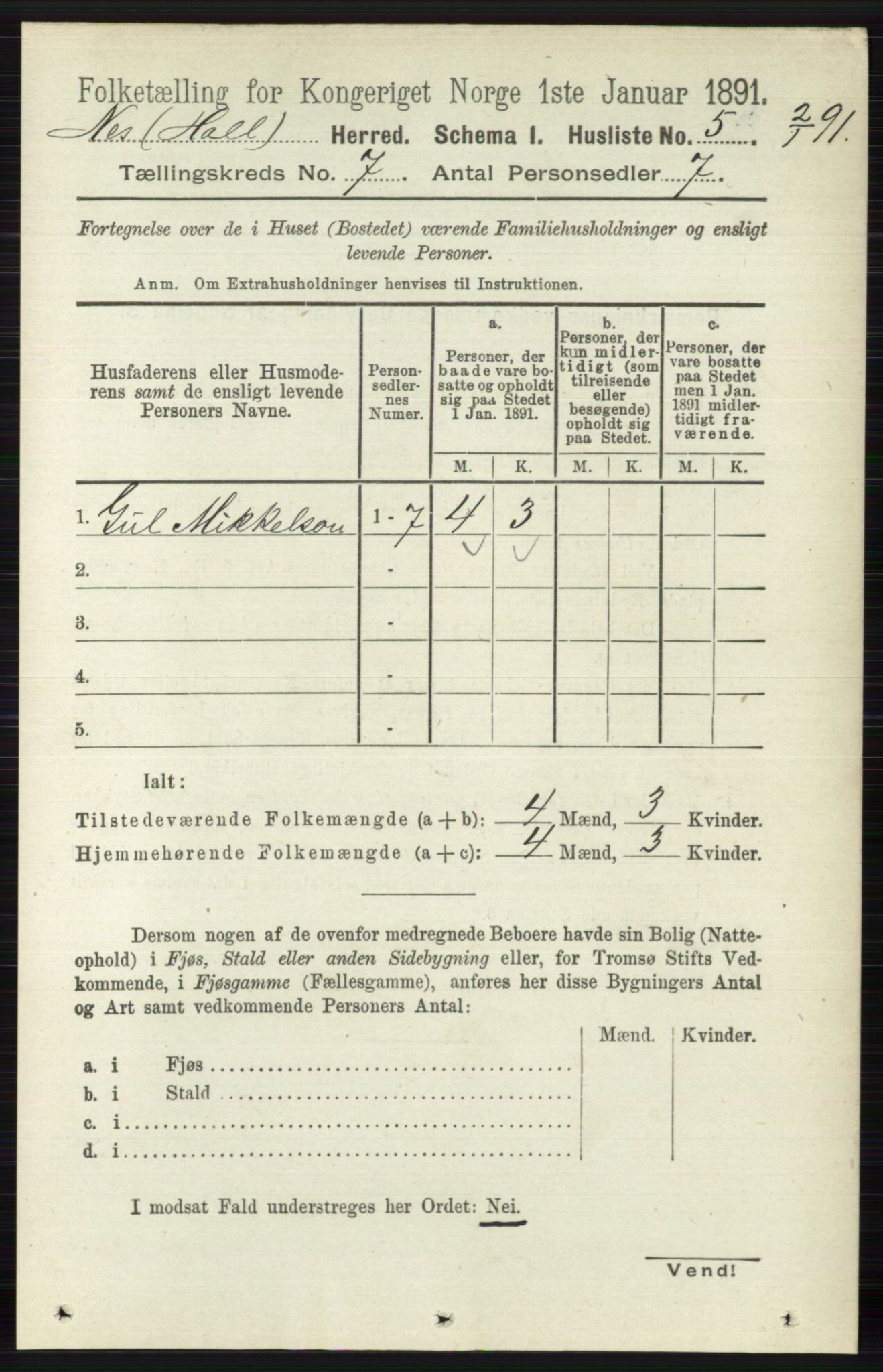 RA, Folketelling 1891 for 0616 Nes herred, 1891, s. 3526