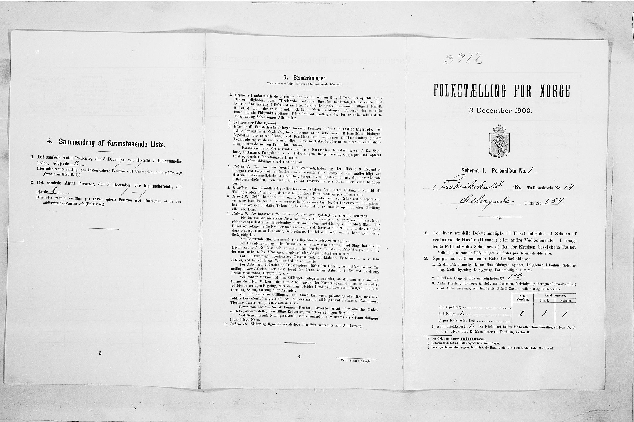 SAO, Folketelling 1900 for 0101 Fredrikshald kjøpstad, 1900