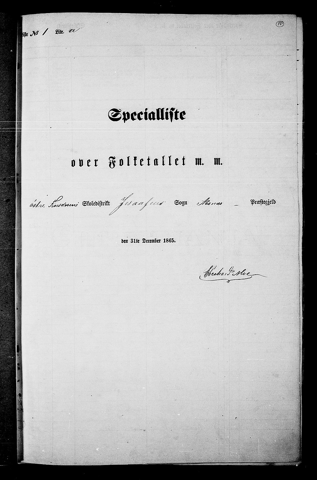 RA, Folketelling 1865 for 0425P Åsnes prestegjeld, 1865, s. 12