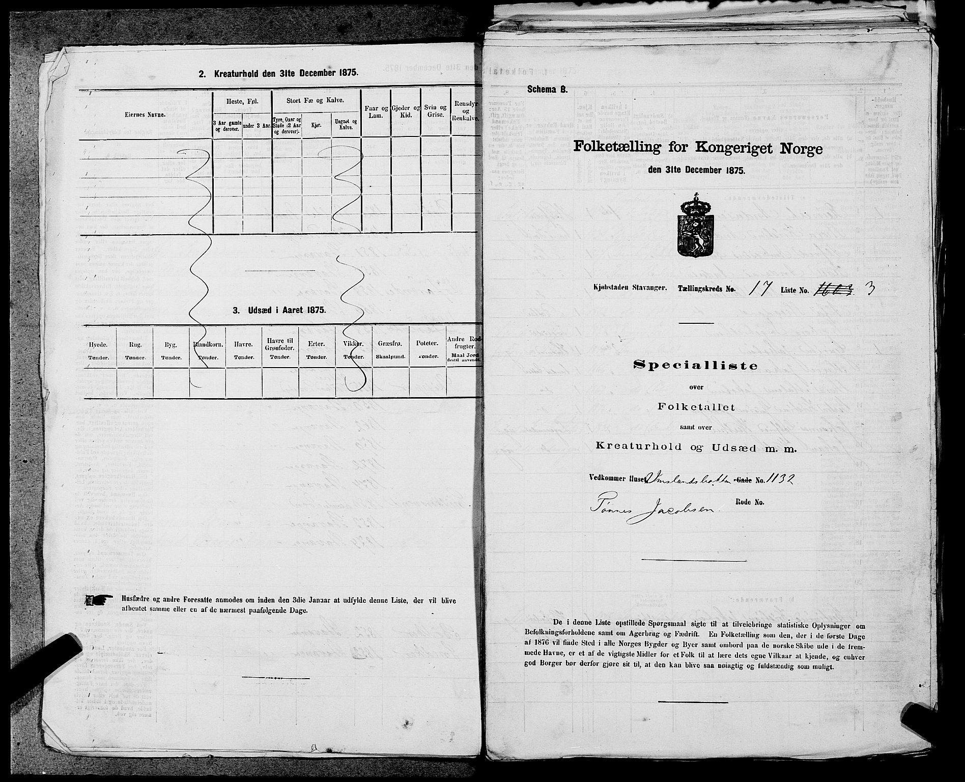 SAST, Folketelling 1875 for 1103 Stavanger kjøpstad, 1875, s. 3370