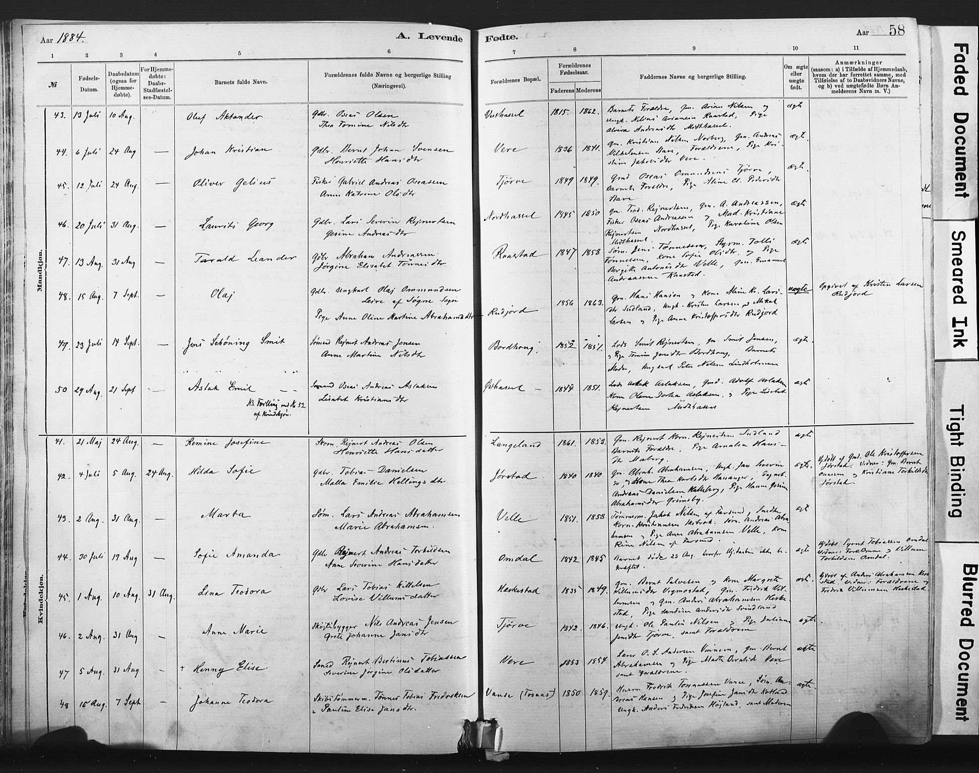 Lista sokneprestkontor, SAK/1111-0027/F/Fa/L0012: Ministerialbok nr. A 12, 1879-1903, s. 58