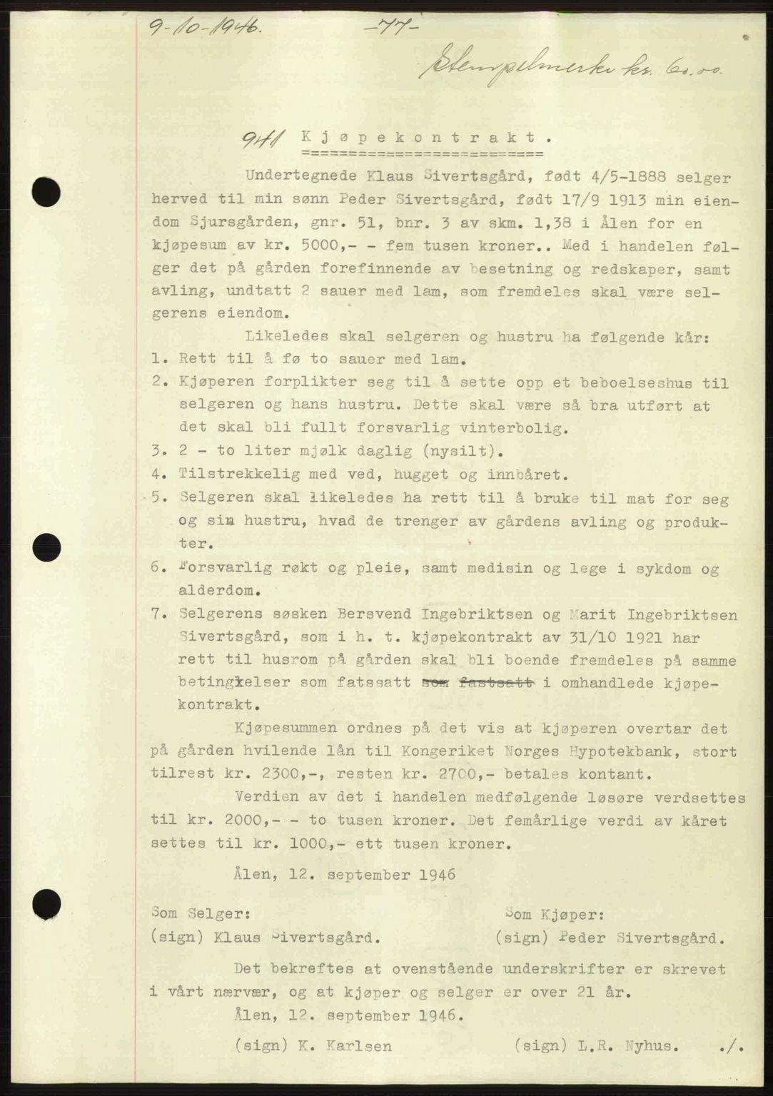 Gauldal sorenskriveri, SAT/A-0014/1/2/2C: Pantebok nr. A2, 1946-1946, Dagboknr: 941/1946