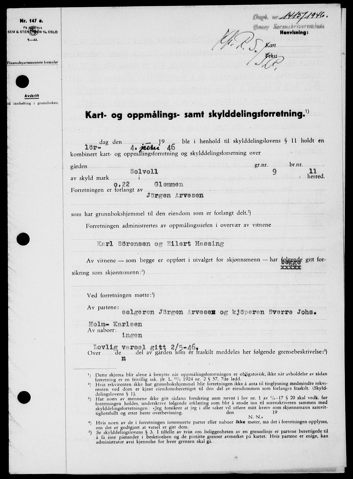 Onsøy sorenskriveri, SAO/A-10474/G/Ga/Gab/L0016: Pantebok nr. II A-16, 1946-1946, Dagboknr: 1415/1946