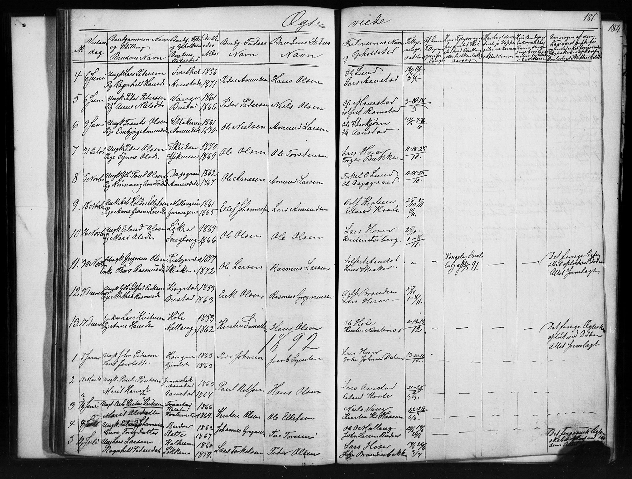 Skjåk prestekontor, AV/SAH-PREST-072/H/Ha/Hab/L0001: Klokkerbok nr. 1, 1865-1893, s. 181