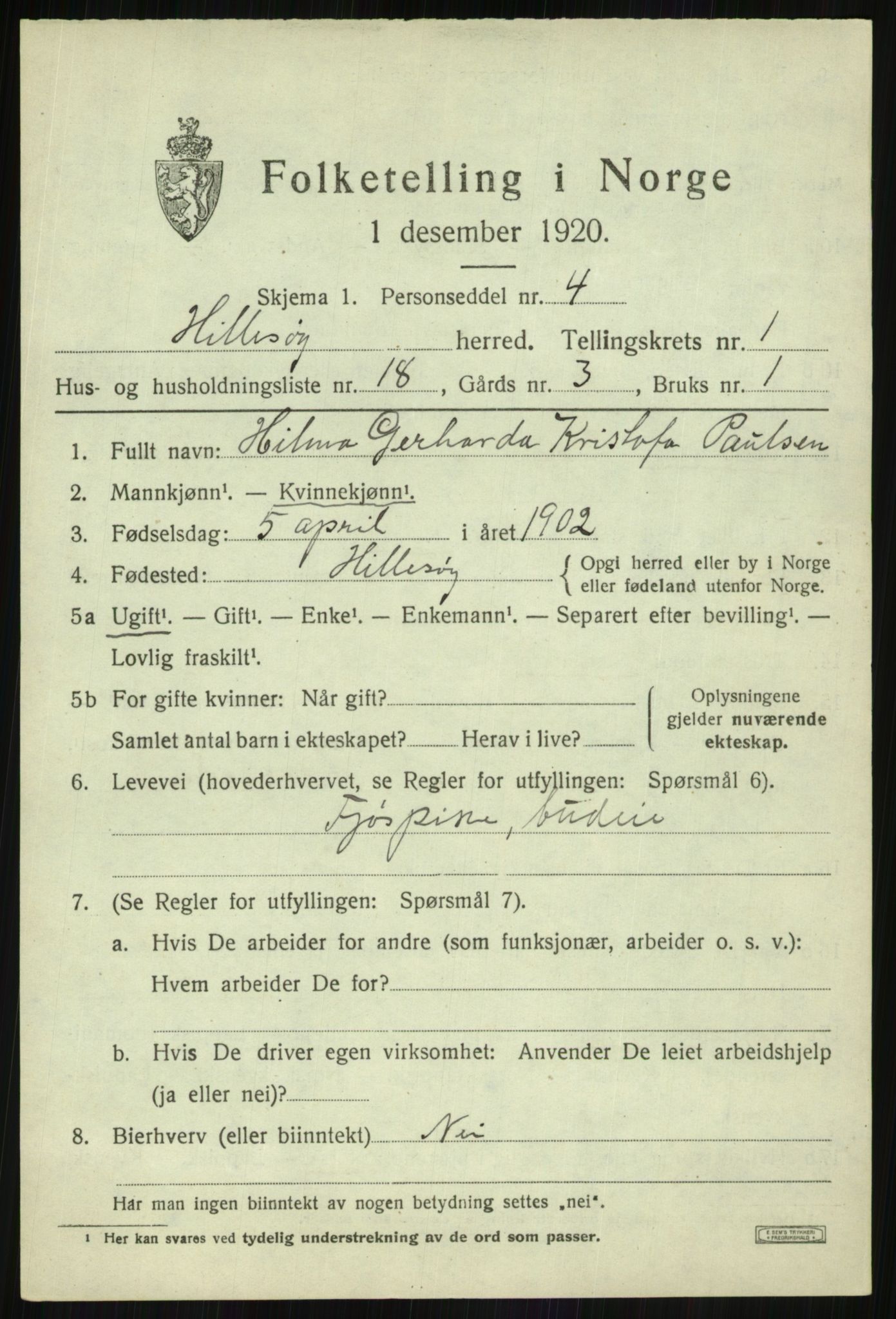 SATØ, Folketelling 1920 for 1930 Hillesøy herred, 1920, s. 931