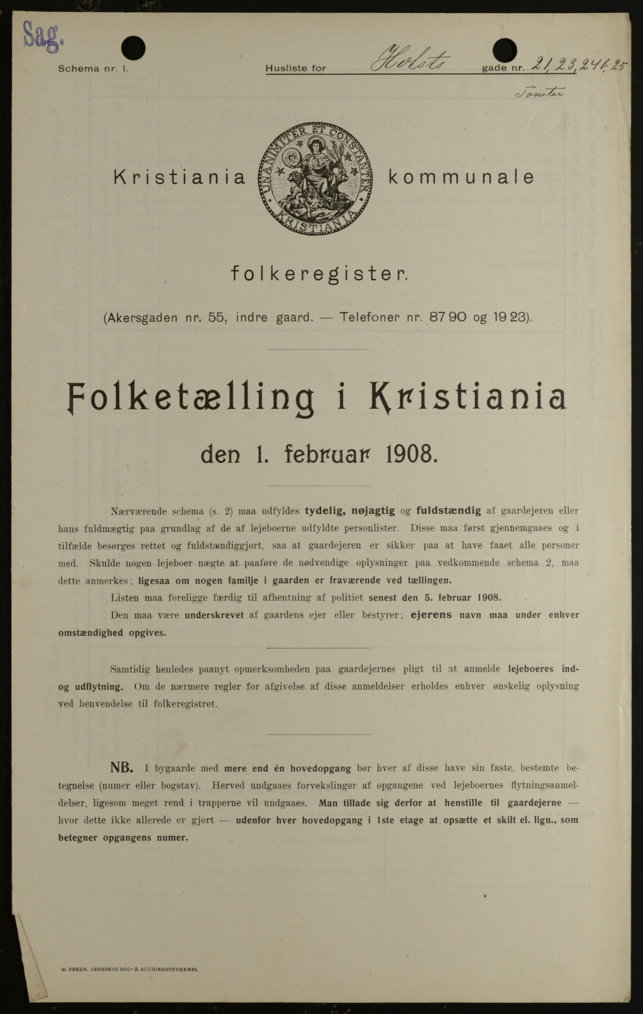 OBA, Kommunal folketelling 1.2.1908 for Kristiania kjøpstad, 1908, s. 36997