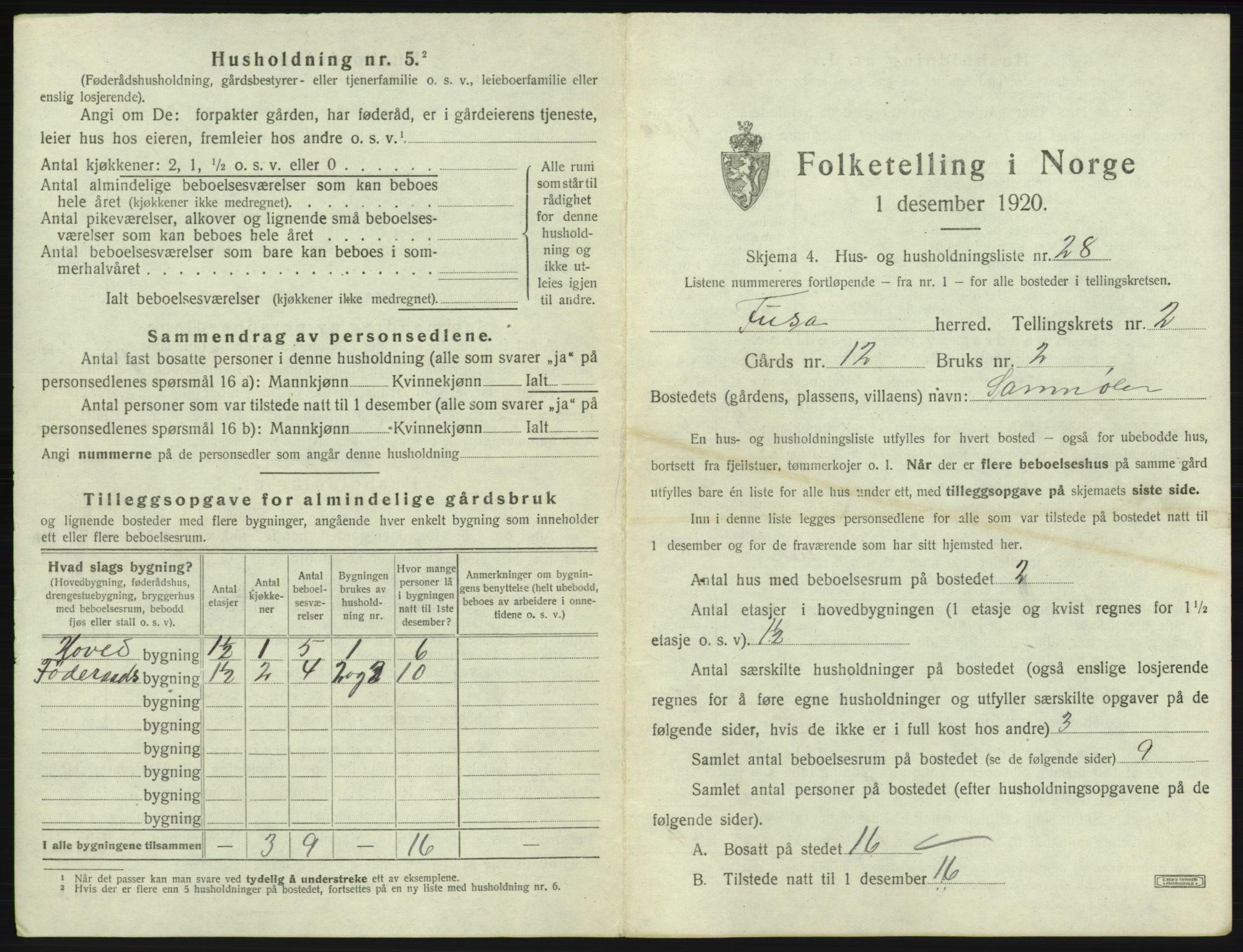 SAB, Folketelling 1920 for 1241 Fusa herred, 1920, s. 135