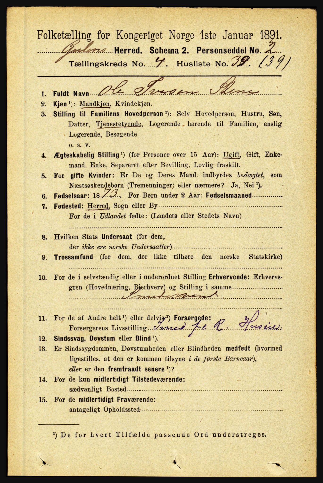RA, Folketelling 1891 for 1411 Gulen herred, 1891, s. 1503
