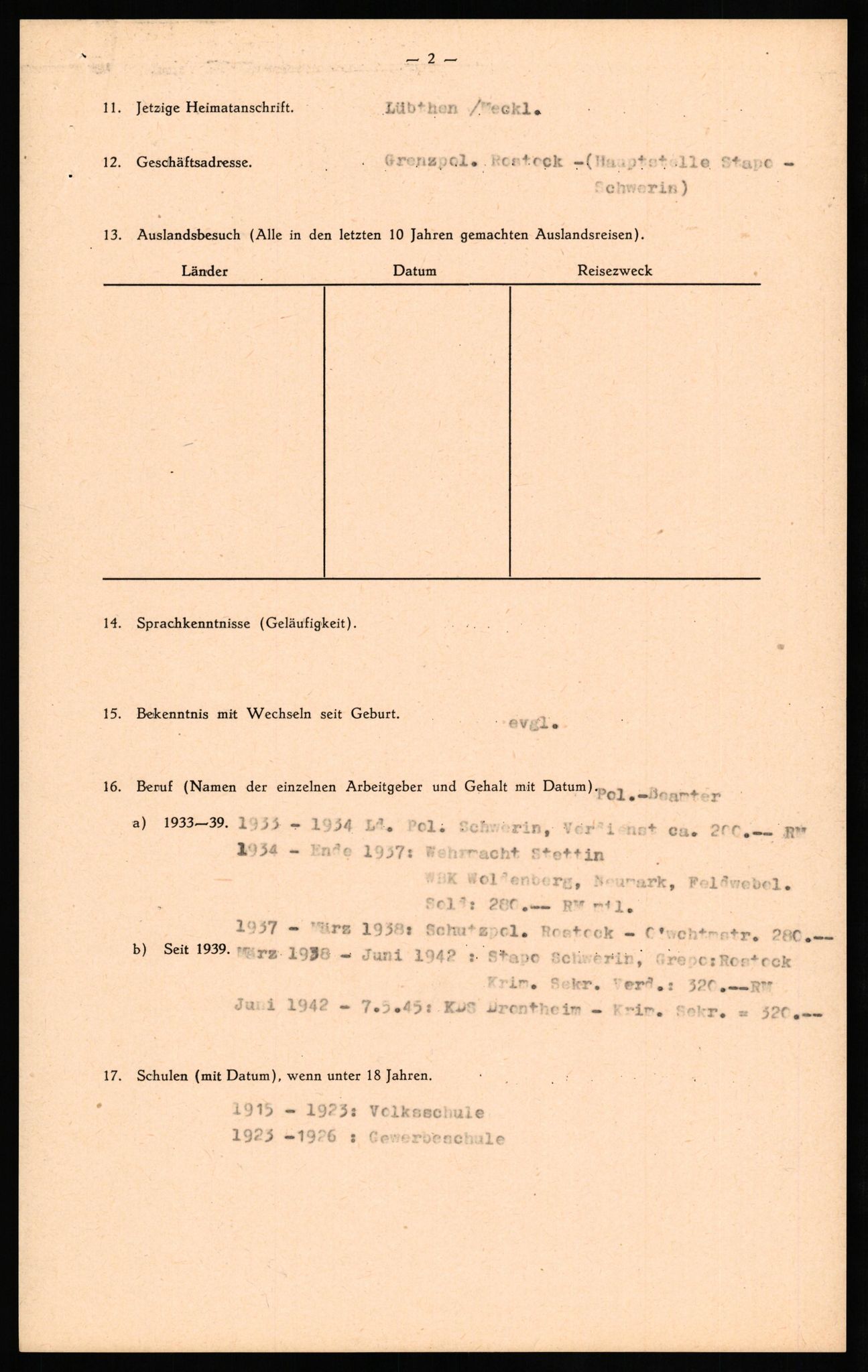 Forsvaret, Forsvarets overkommando II, AV/RA-RAFA-3915/D/Db/L0025: CI Questionaires. Tyske okkupasjonsstyrker i Norge. Tyskere., 1945-1946, s. 310