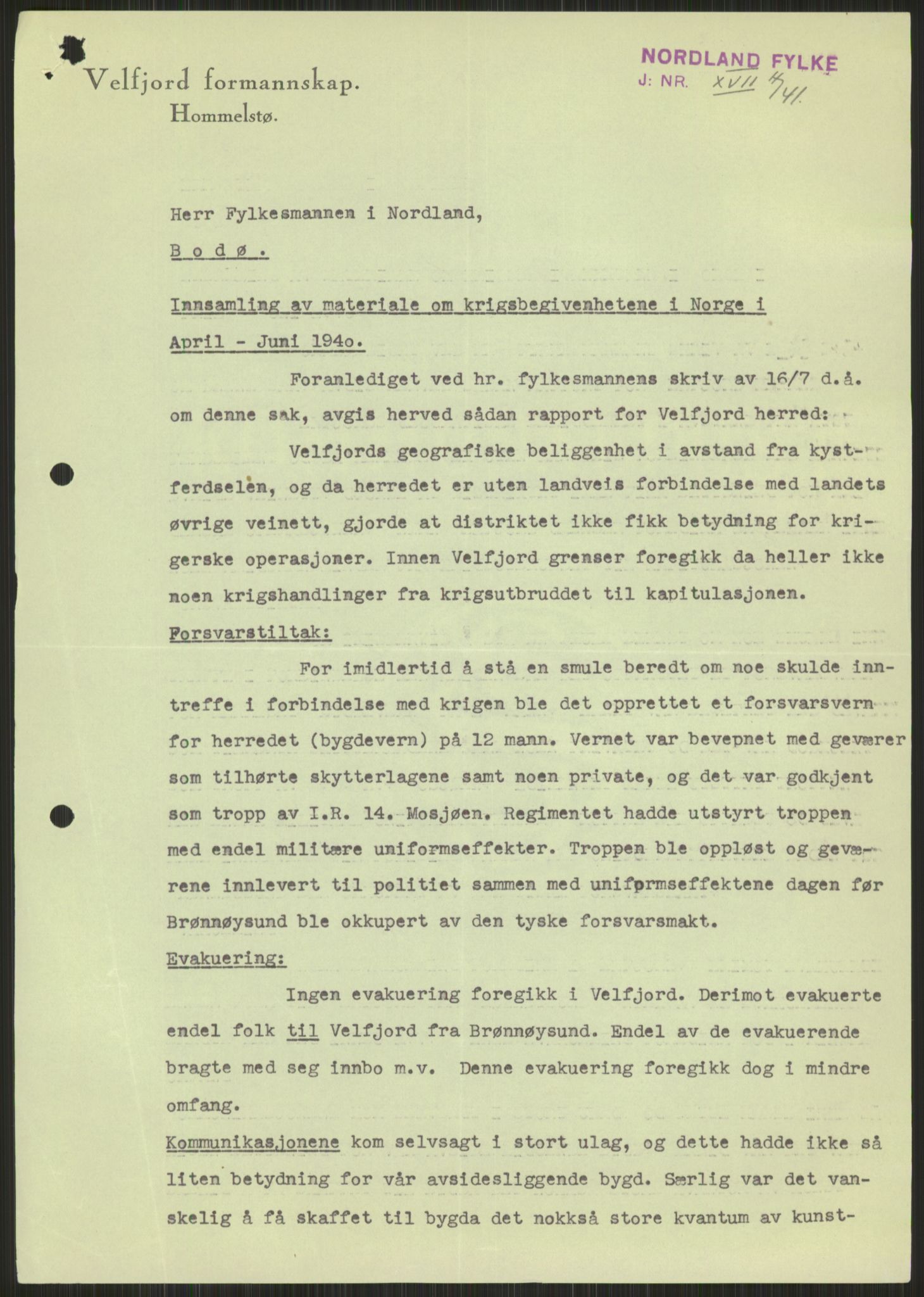 Forsvaret, Forsvarets krigshistoriske avdeling, RA/RAFA-2017/Y/Ya/L0017: II-C-11-31 - Fylkesmenn.  Rapporter om krigsbegivenhetene 1940., 1940, s. 357