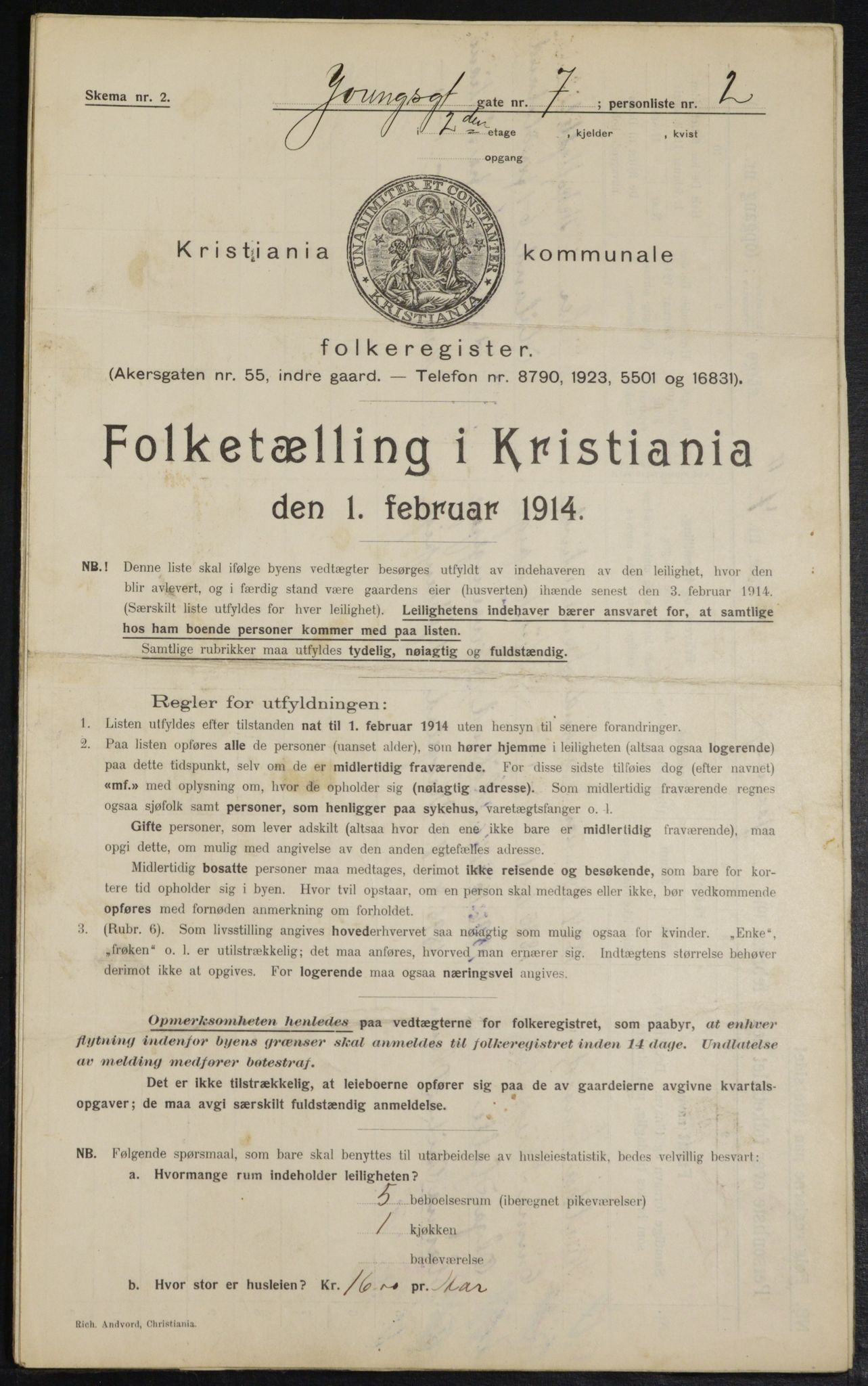 OBA, Kommunal folketelling 1.2.1914 for Kristiania, 1914, s. 129564
