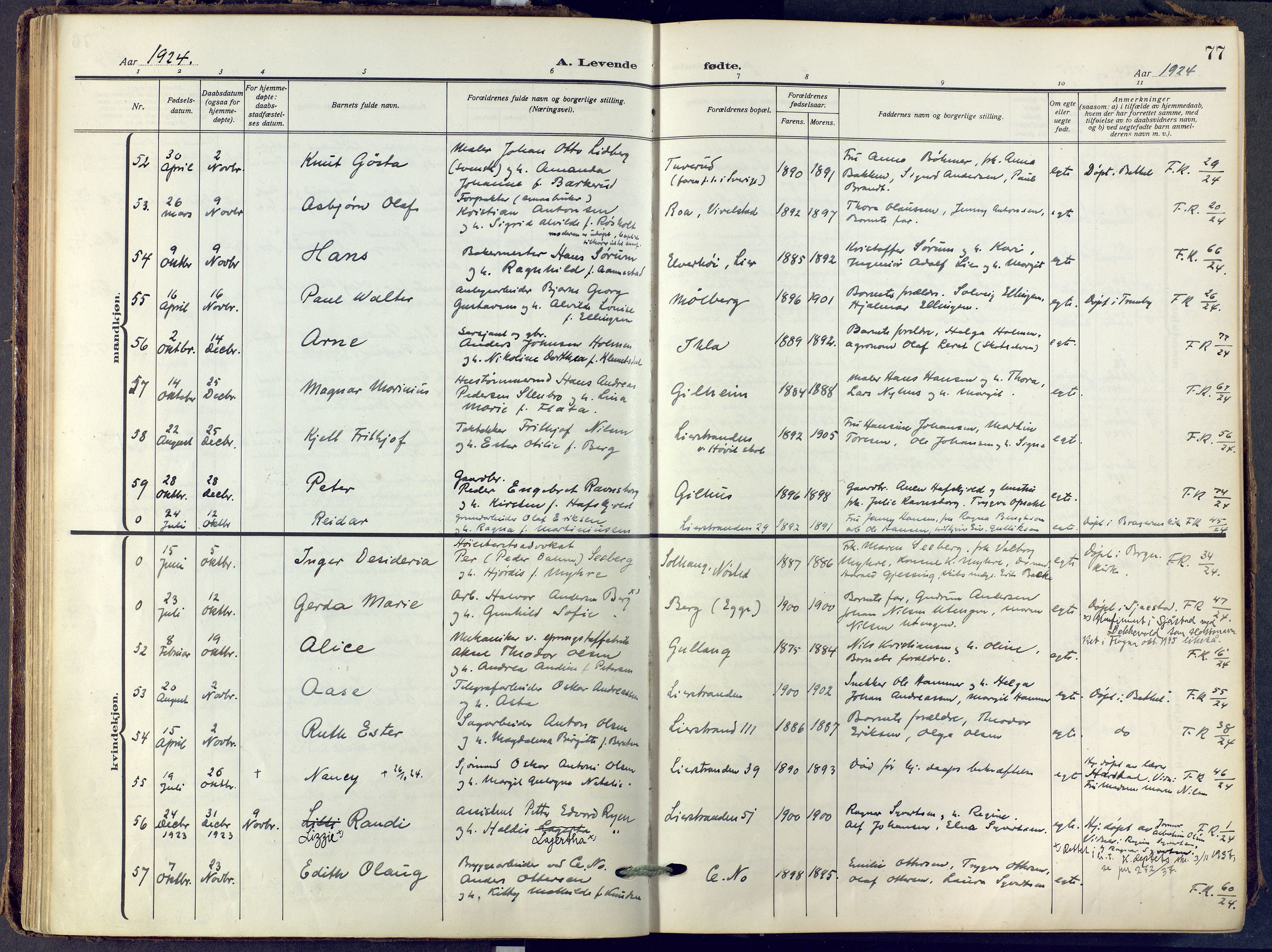 Lier kirkebøker, AV/SAKO-A-230/F/Fa/L0019: Ministerialbok nr. I 19, 1918-1928, s. 77