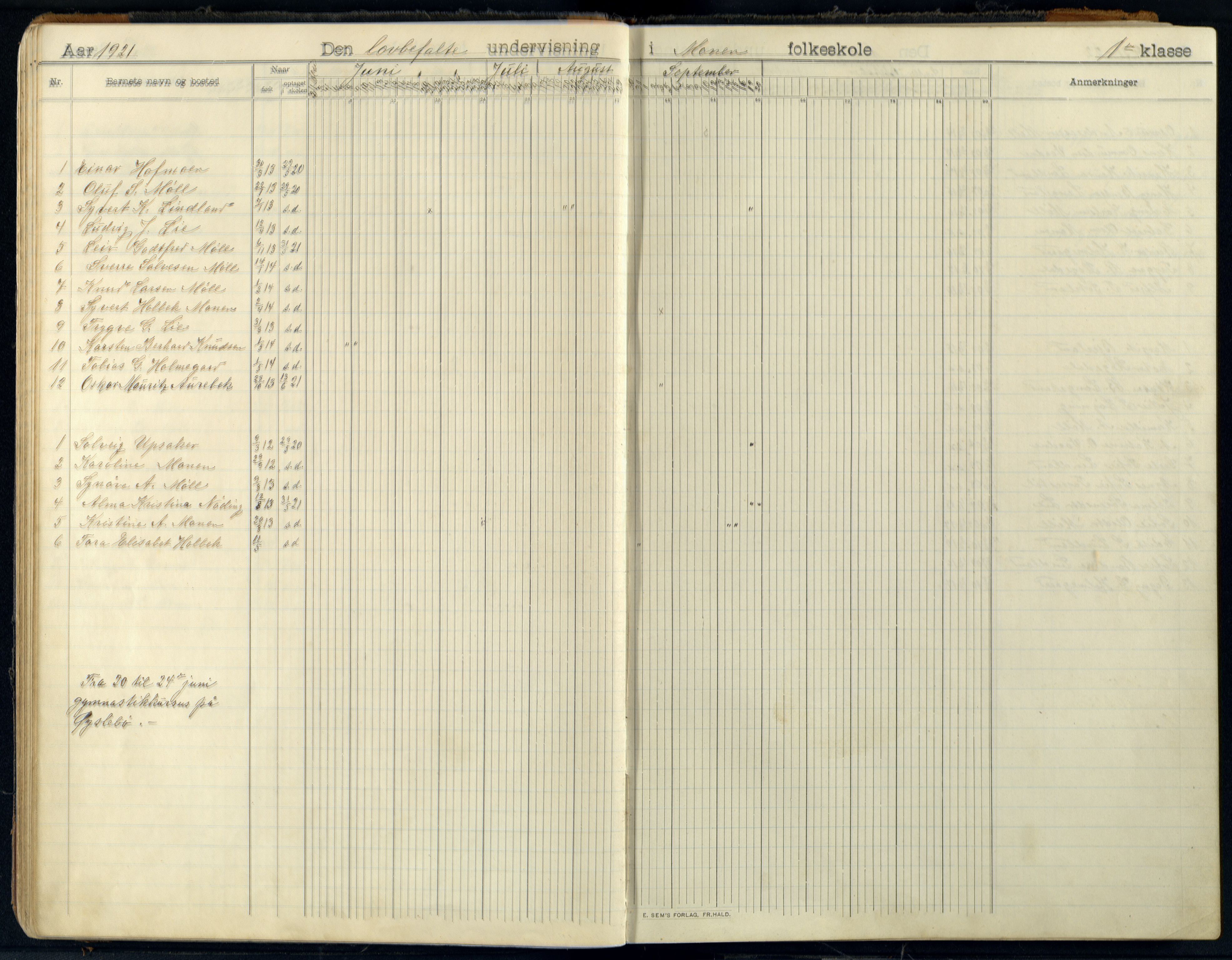 Holum kommune - Monen Skole, ARKSOR/1002HO551/I/L0002: Dagbok, 1908-1951, s. 43b-44a