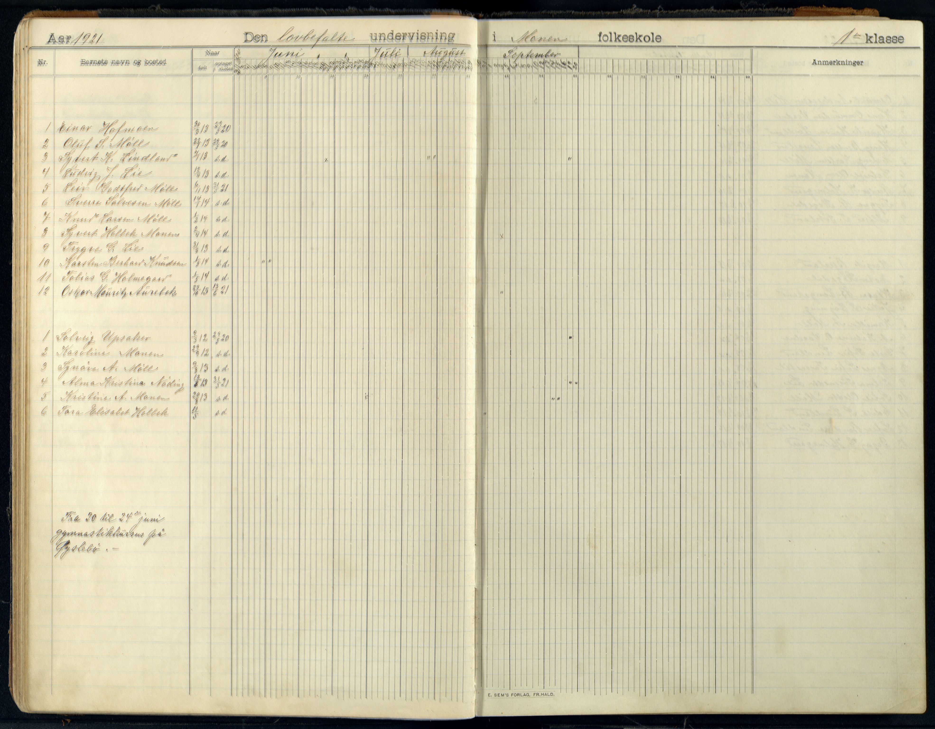 Holum kommune - Monen Skole, ARKSOR/1002HO551/I/L0002: Dagbok, 1908-1951, s. 43b-44a