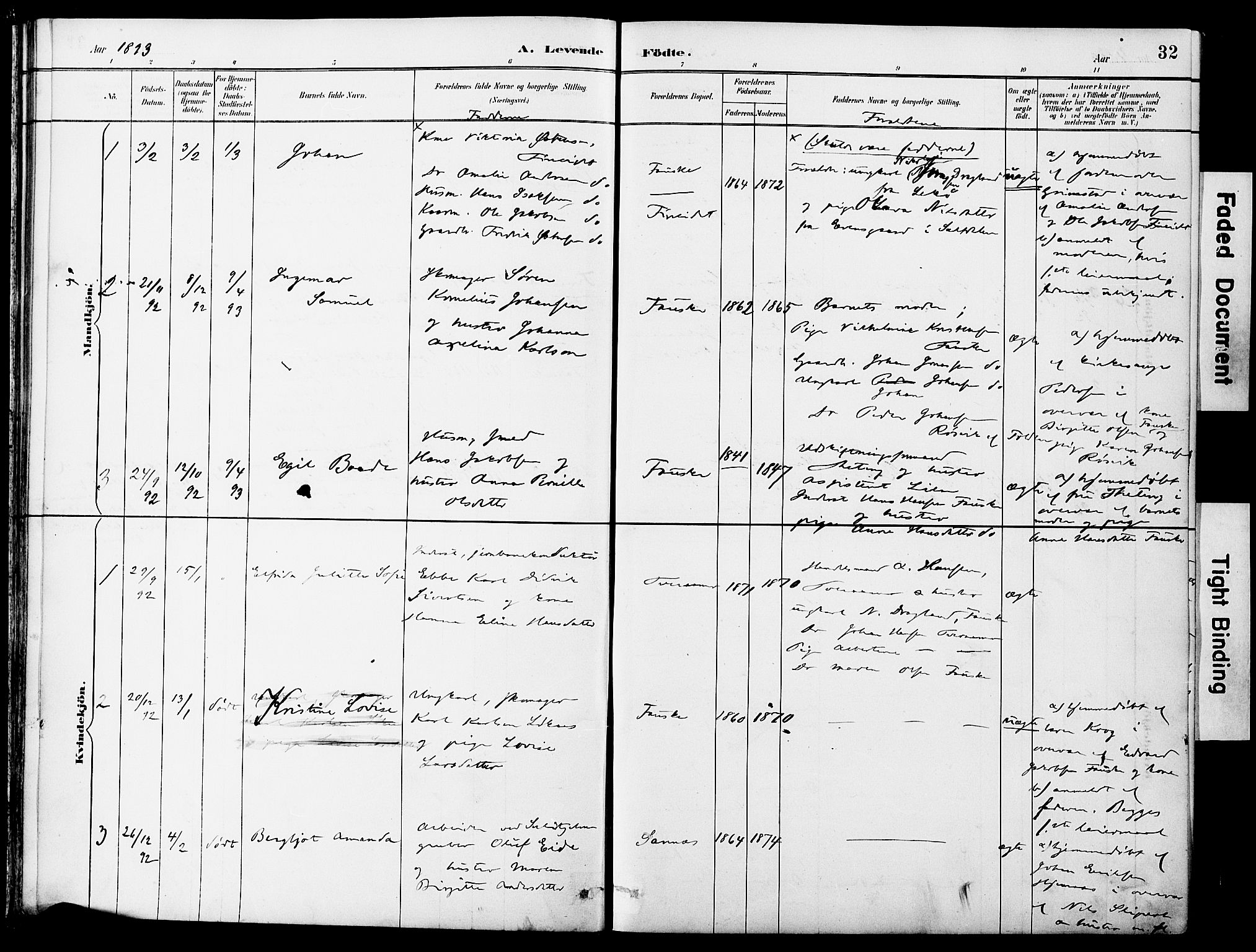 Ministerialprotokoller, klokkerbøker og fødselsregistre - Nordland, SAT/A-1459/849/L0690: Ministerialbok nr. 849A02, 1890-1897, s. 32